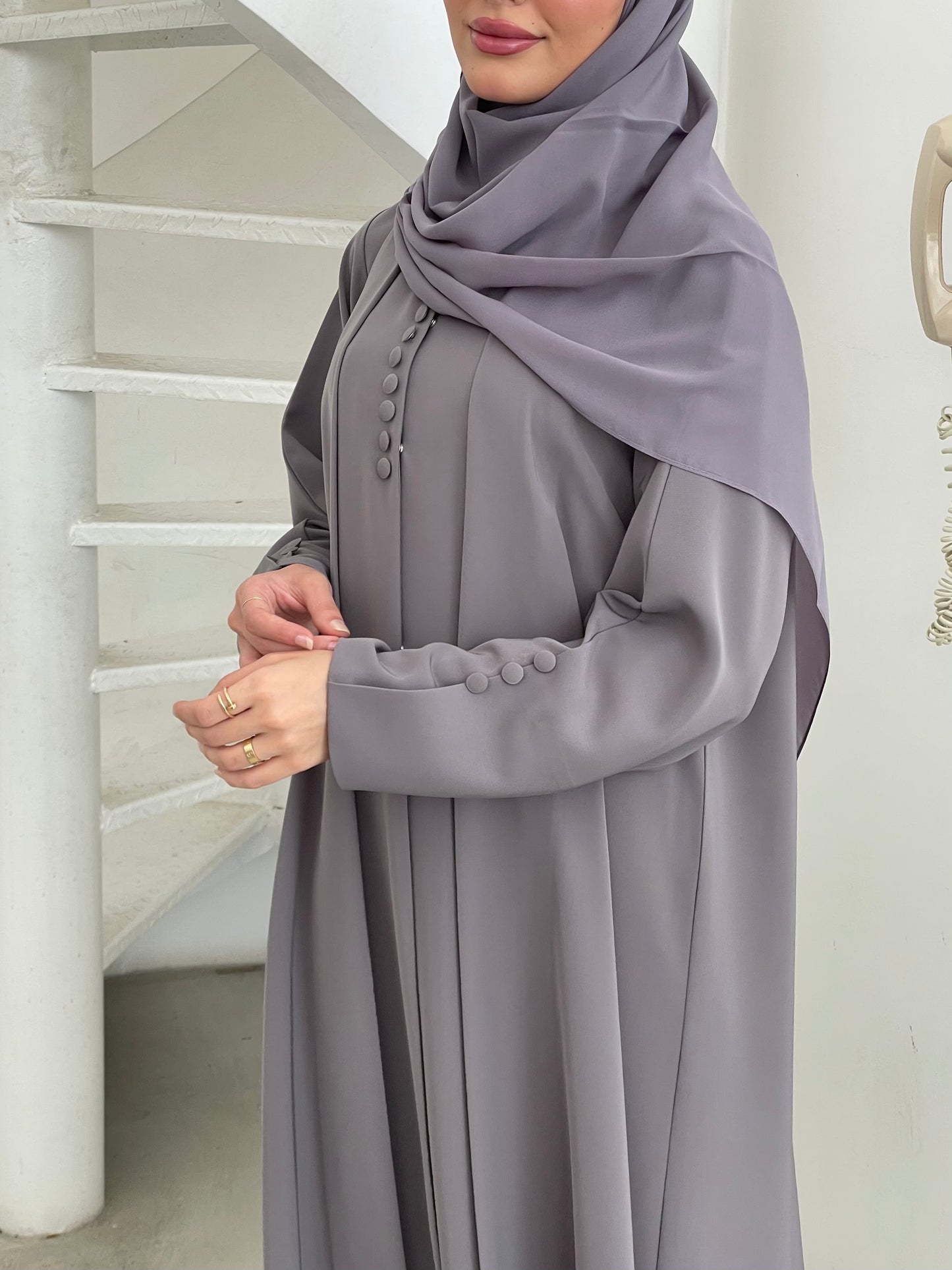 S357 - Grey formal abaya & headscarf.