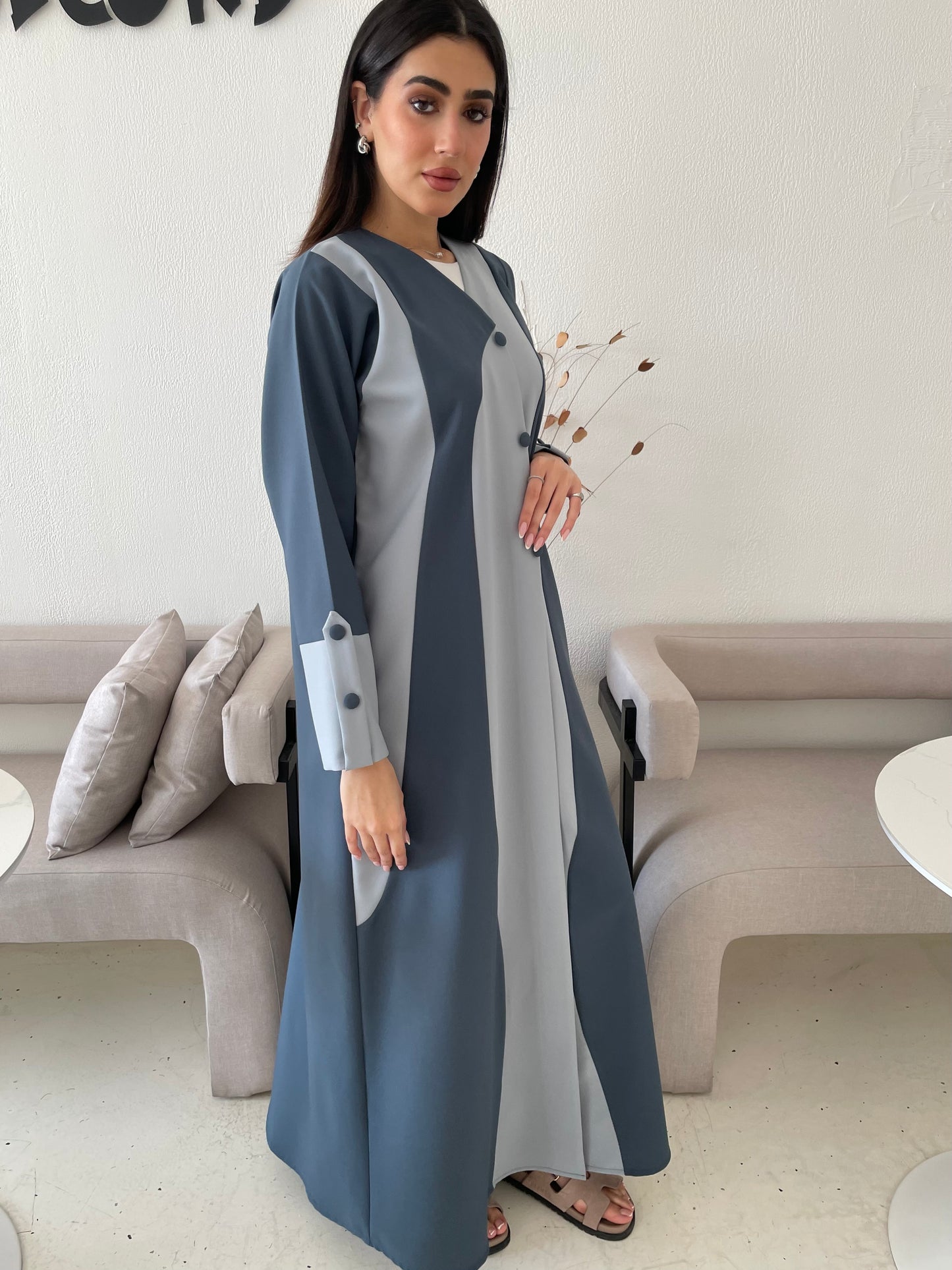 S171 - Blue waves abaya in crepe fabric