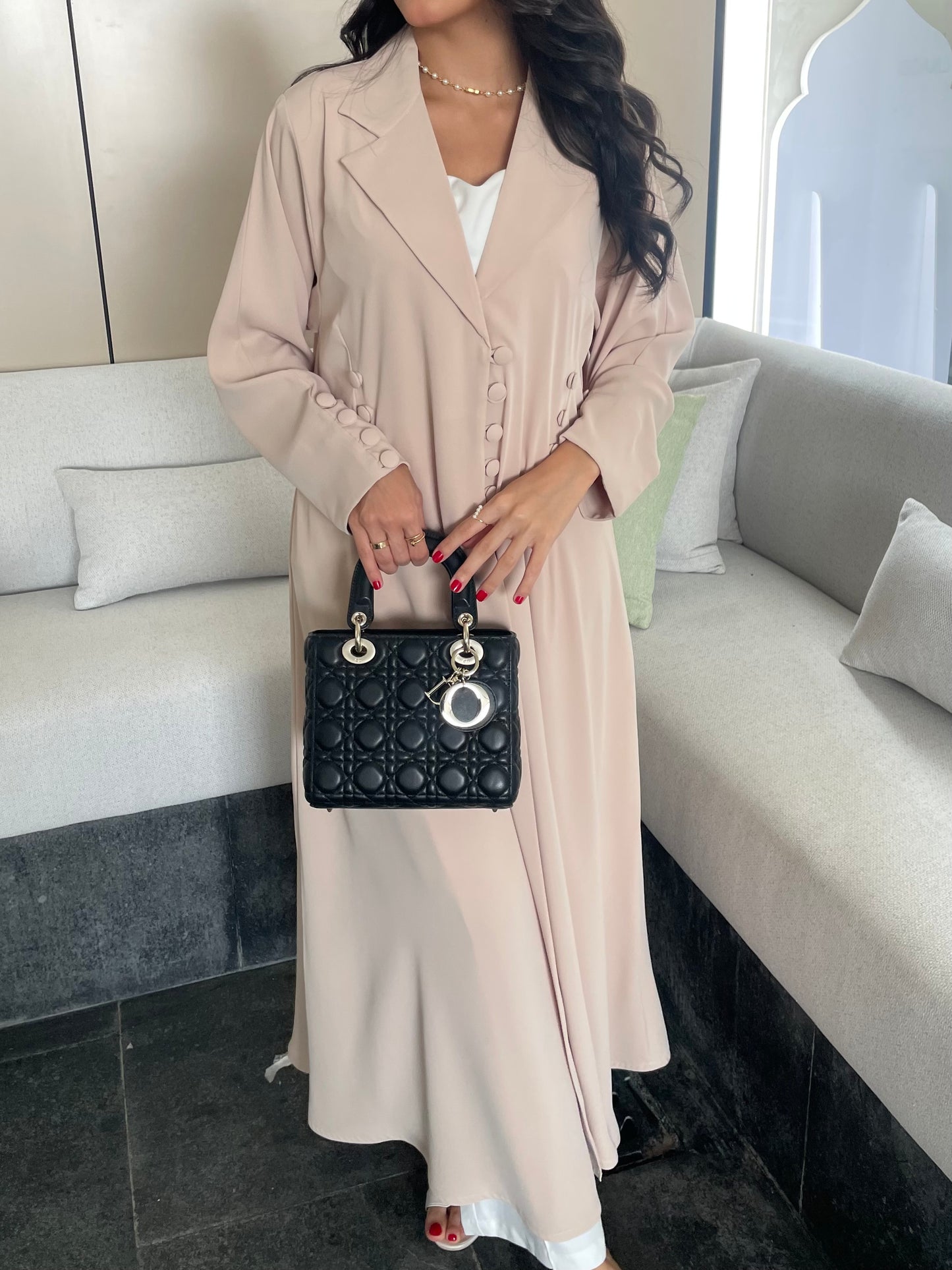 S242 - Formal beige abaya in nada fabric