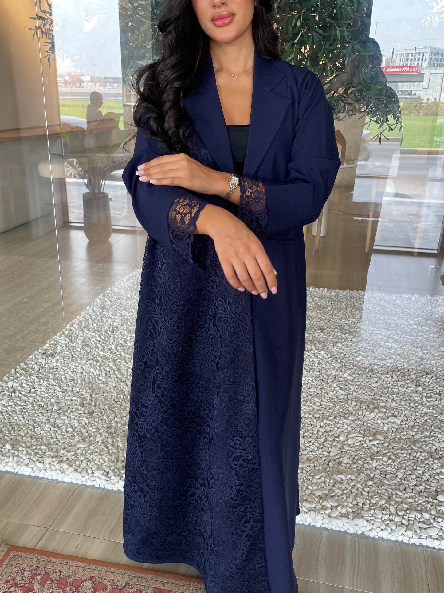 S414 - Blazer style navy abaya