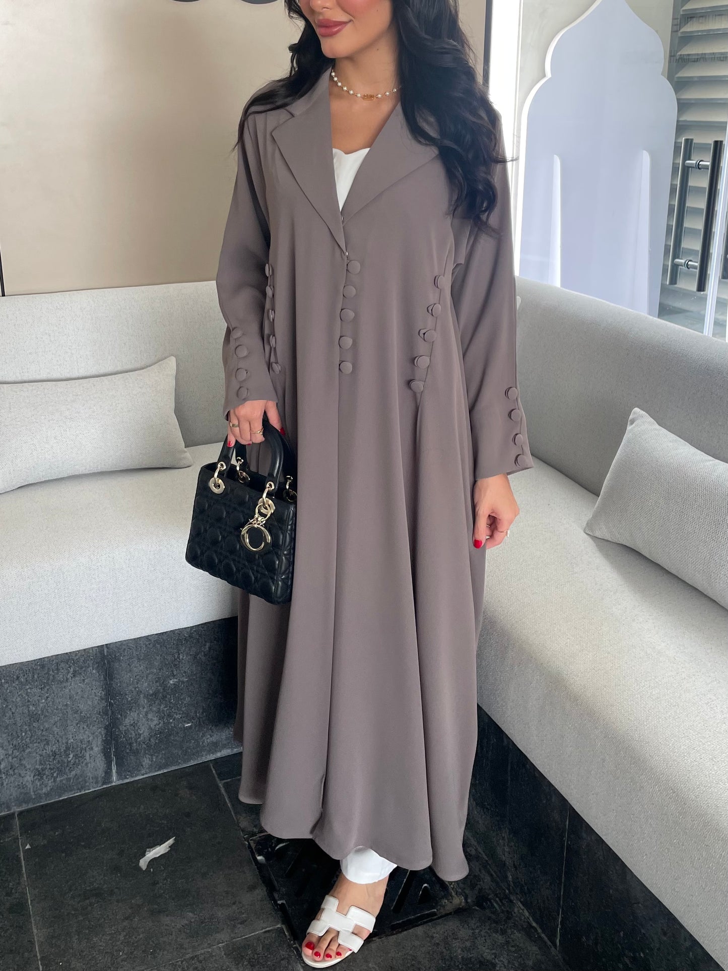 S243 - A shape blazer brown abaya