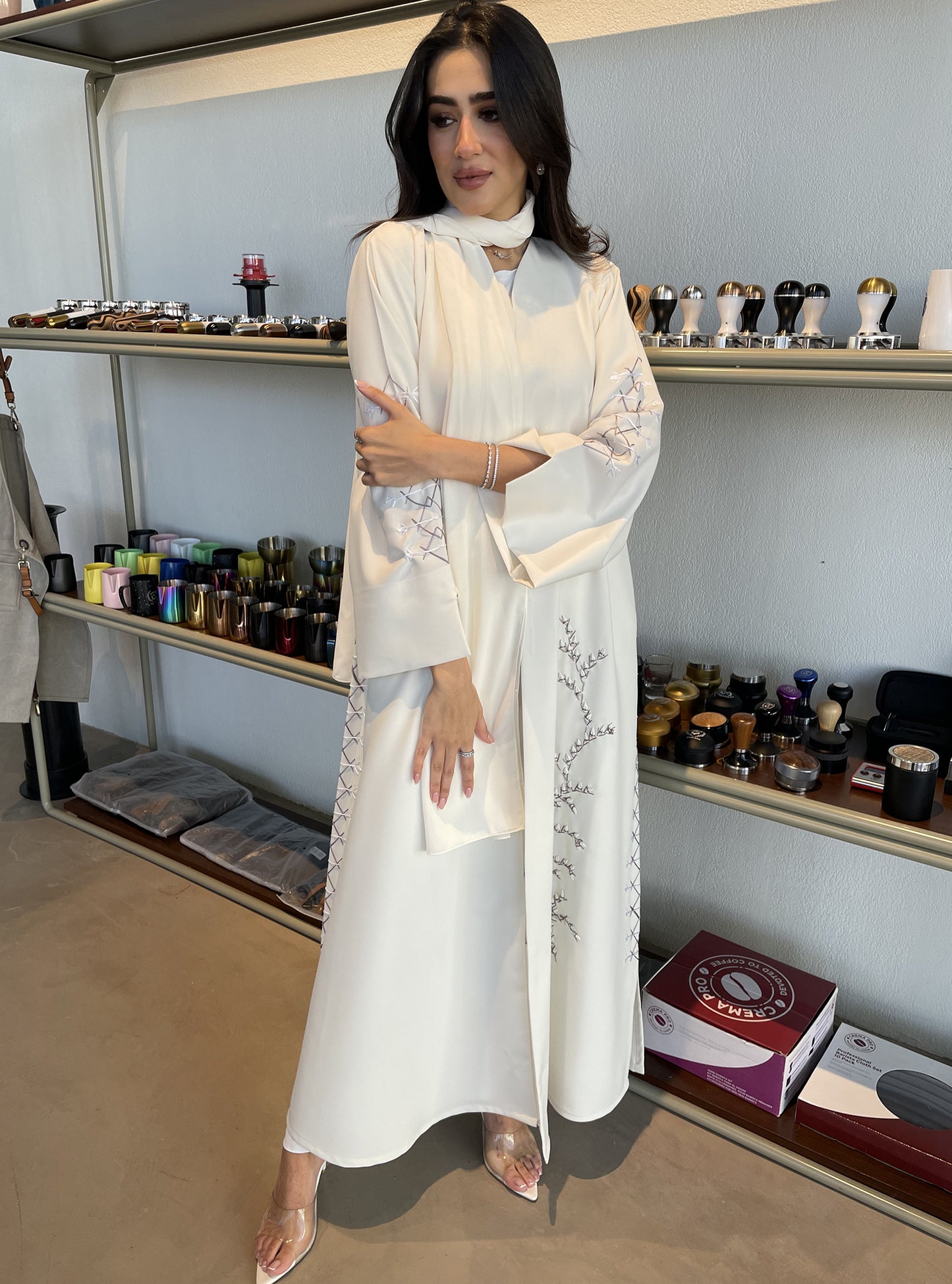 S111 - straight cut white abaya
