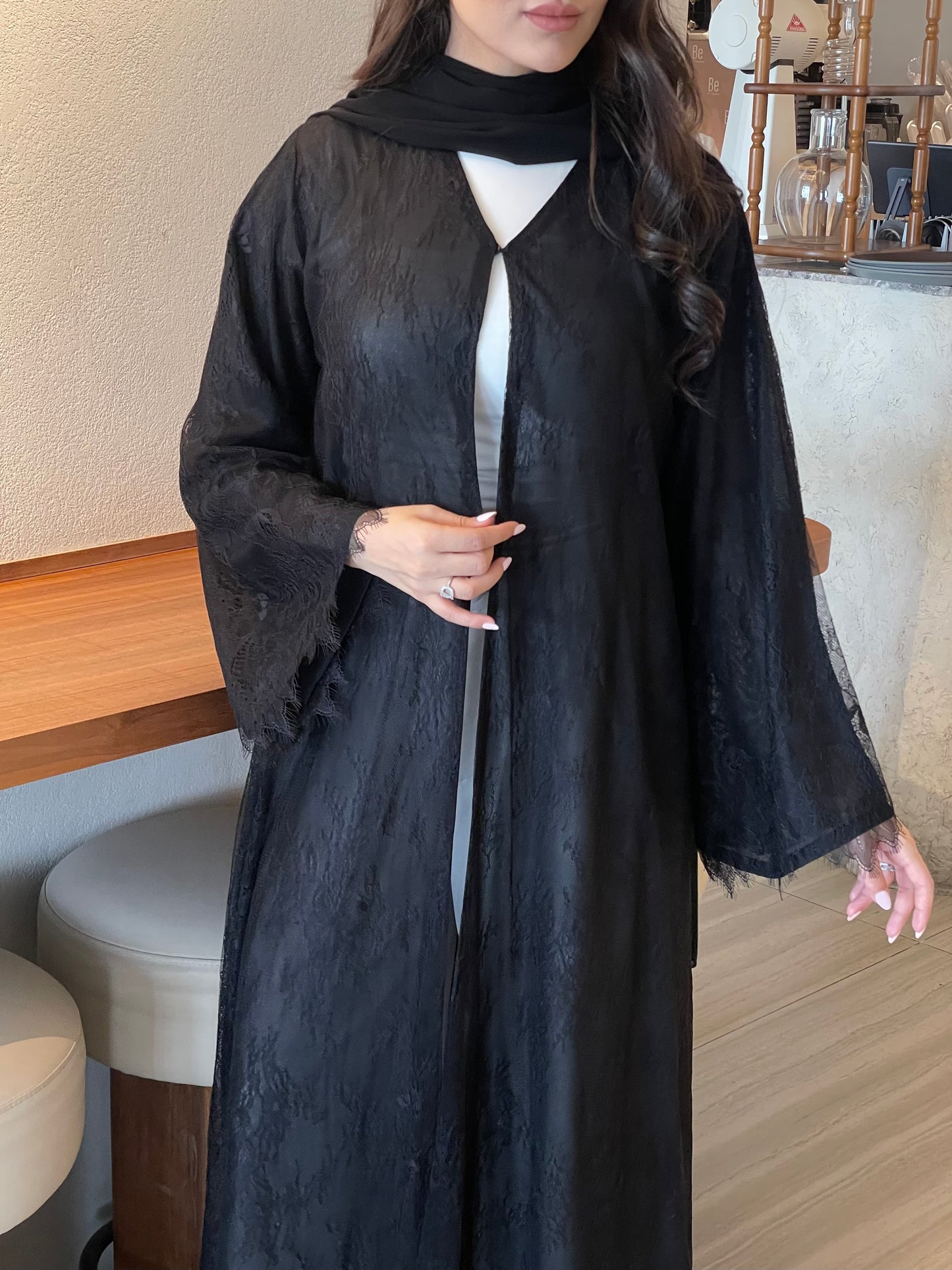 S398 - black dantel abaya