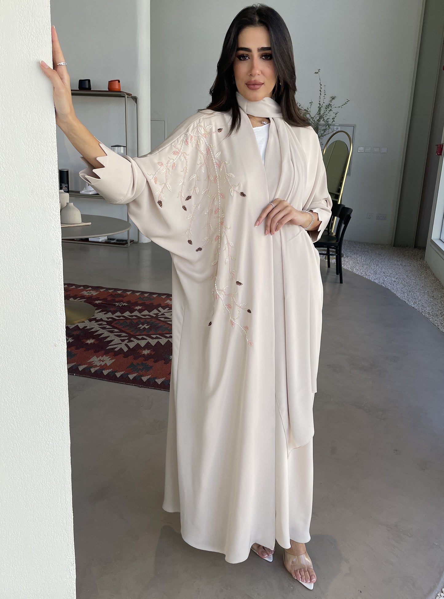 S112 - cream white bisht with crystals