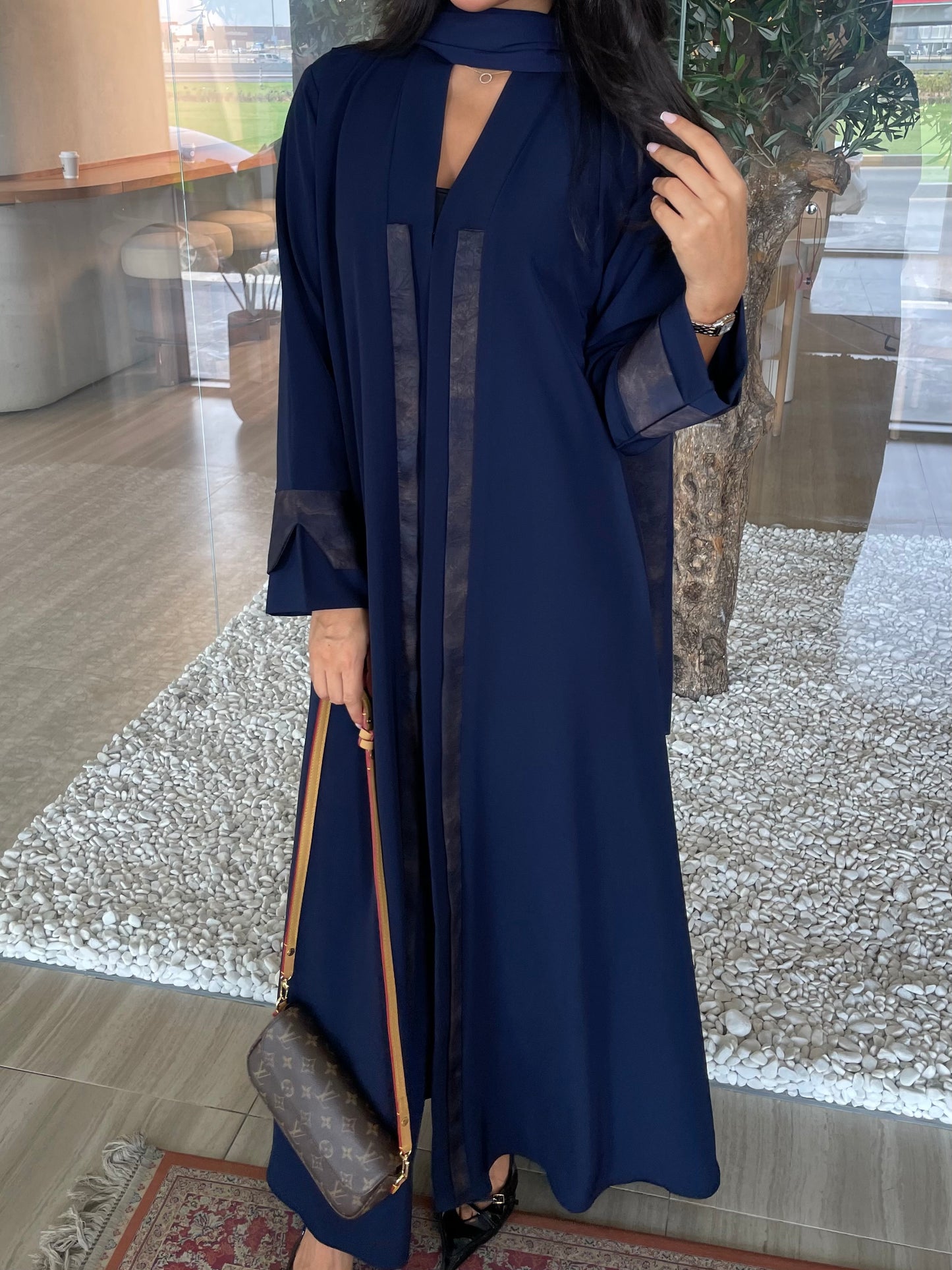 S411 - Navy A shape abaya with butterfly print