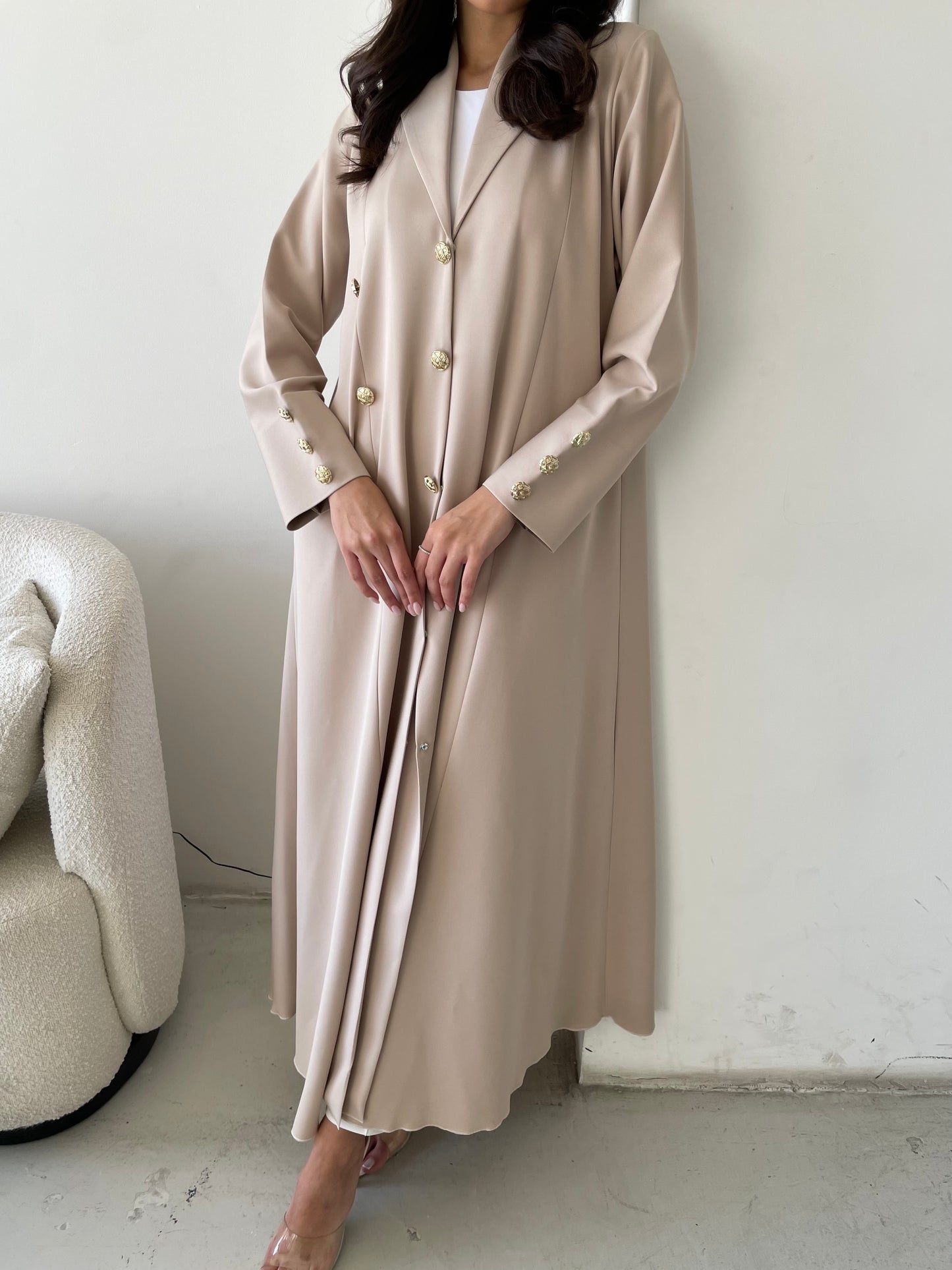 S134 - Formal beige abaya in light crepe