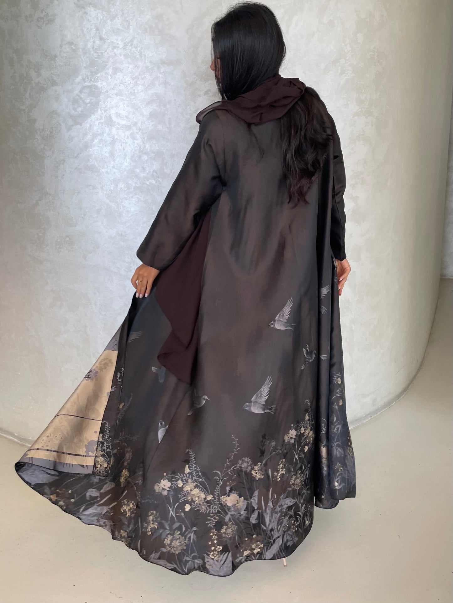 S422- brown printed kaloosh abaya