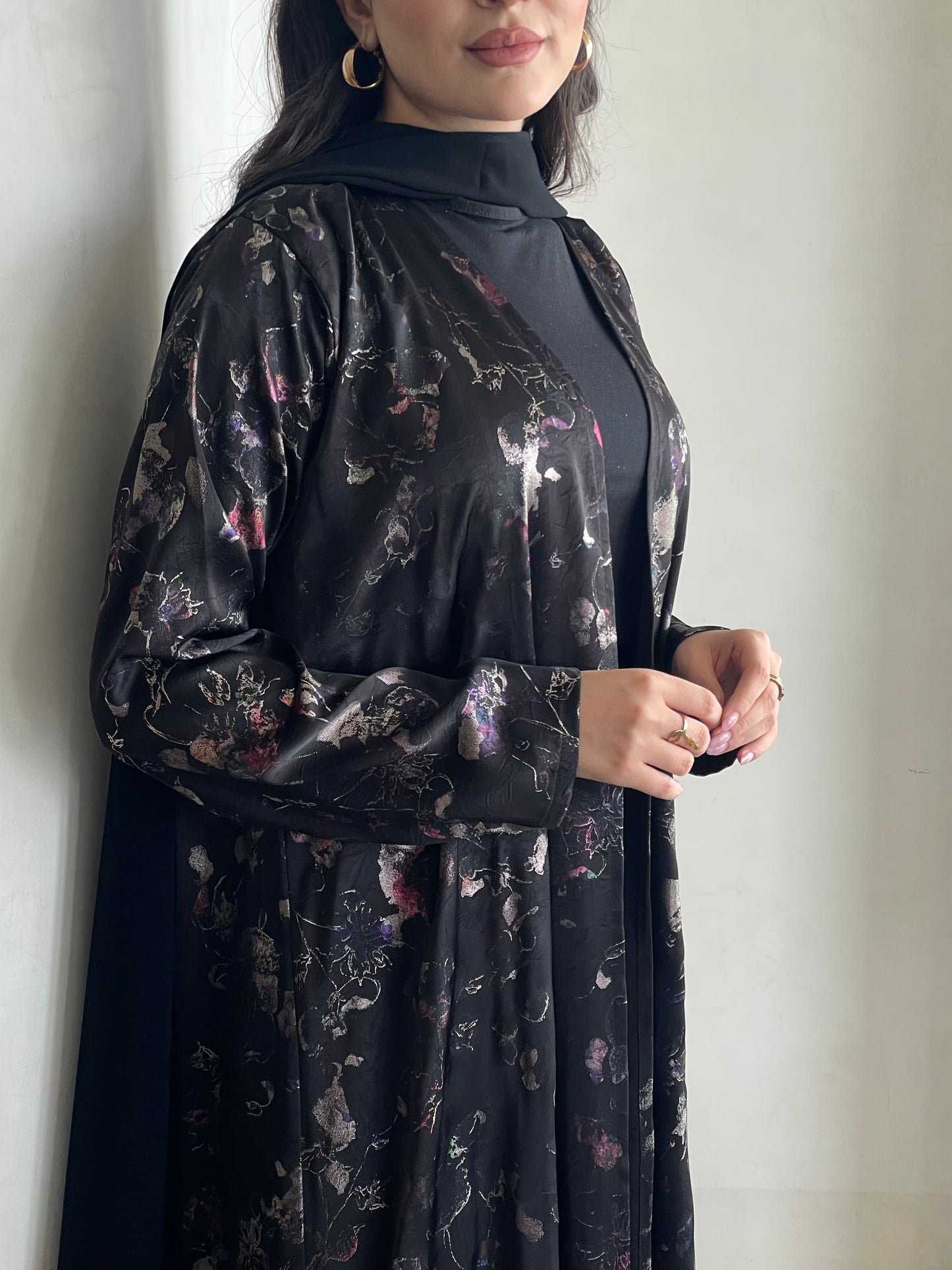 S376 - patten black bisht abaya