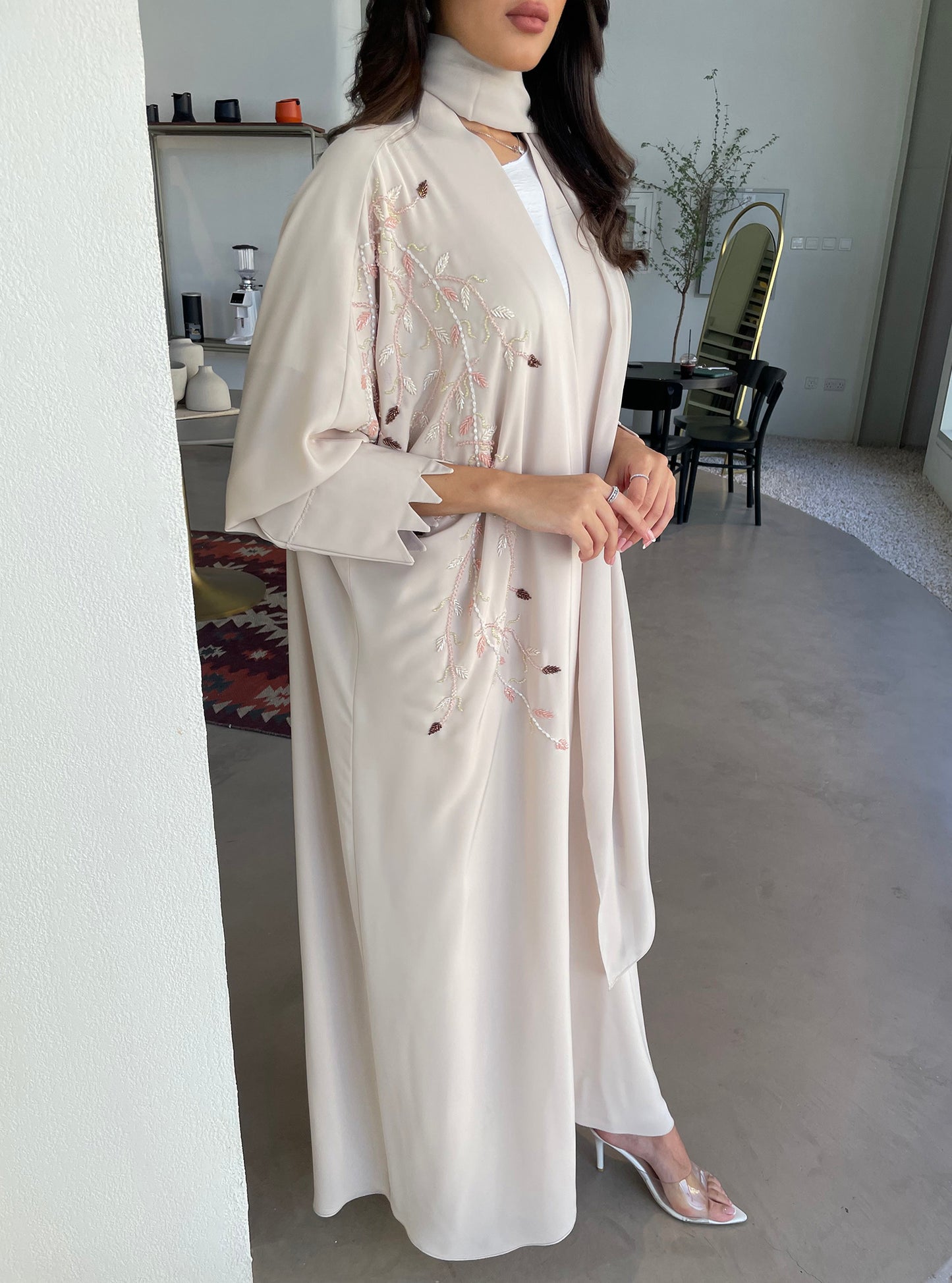 S112 - cream white bisht with crystals
