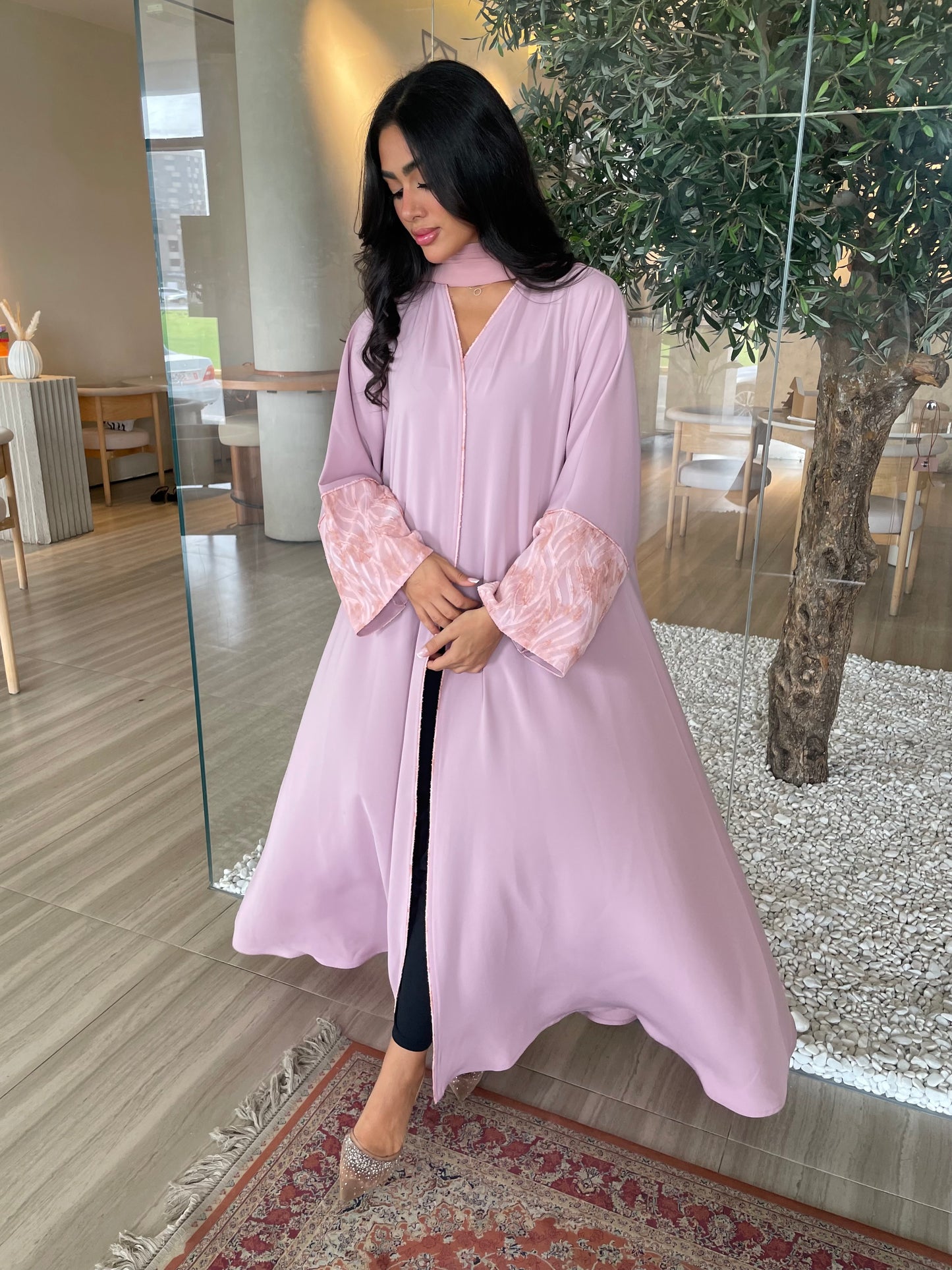 S406 - Pink abaya dusty fabric sleeves