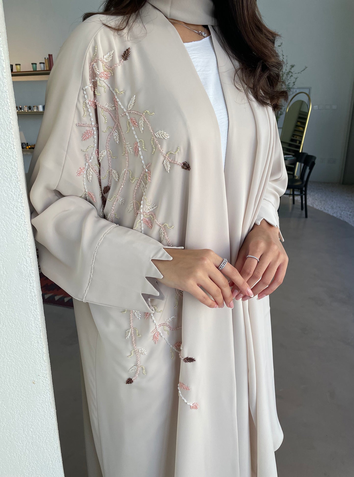 S112 - cream white bisht with crystals