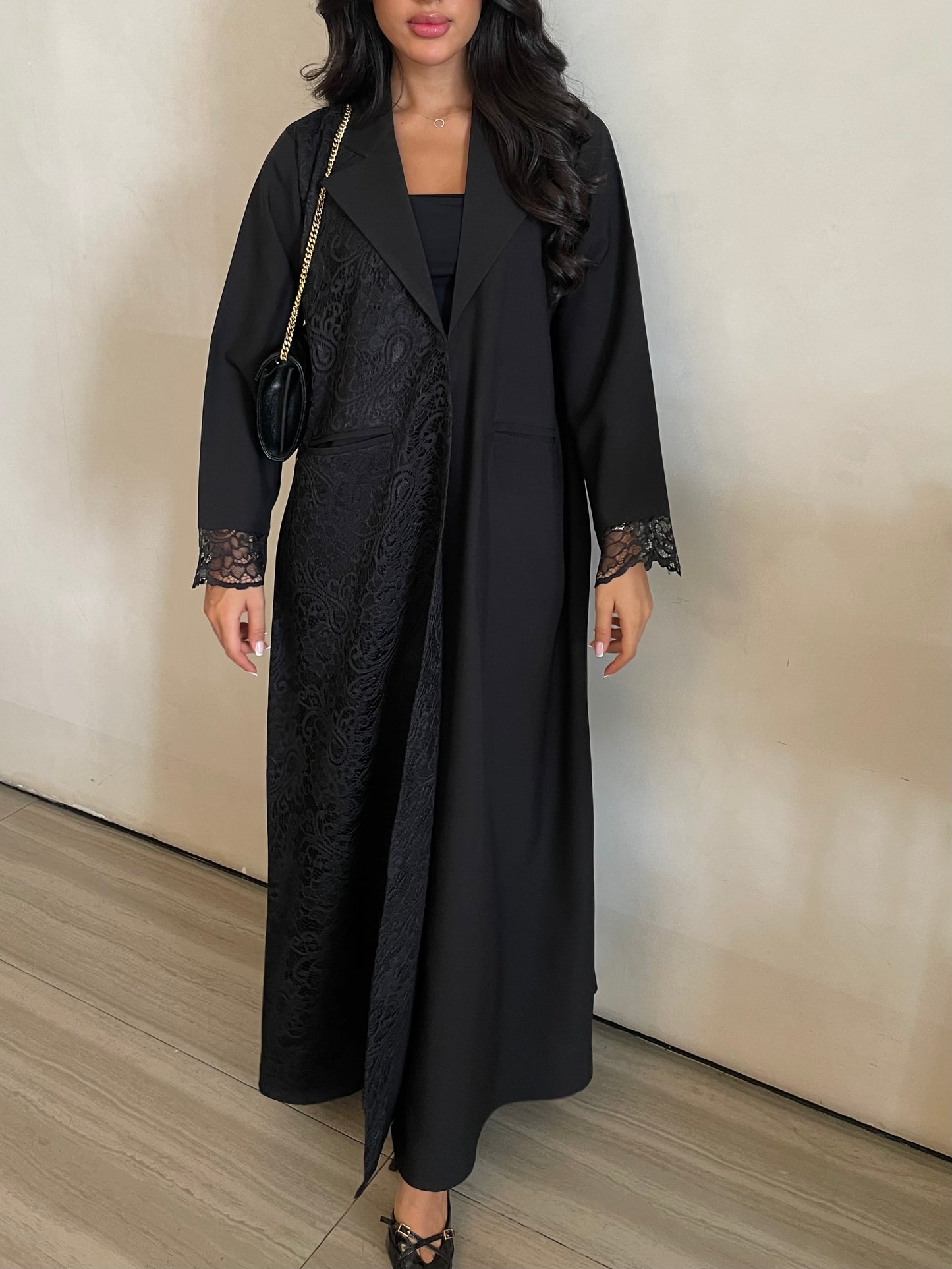 S412 - blazer style abaya with dantel