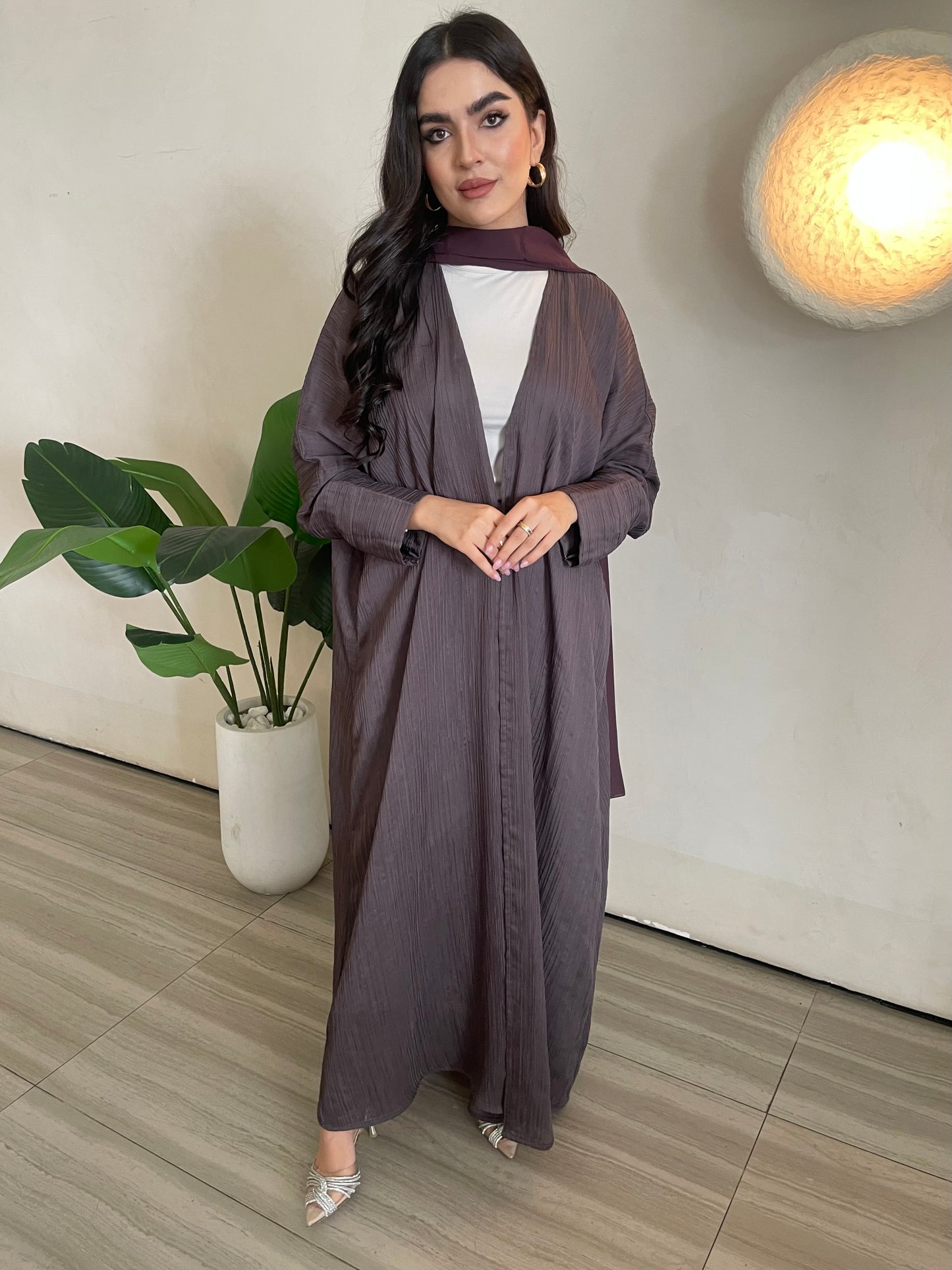 S385 -Purple crepe bisht abaya