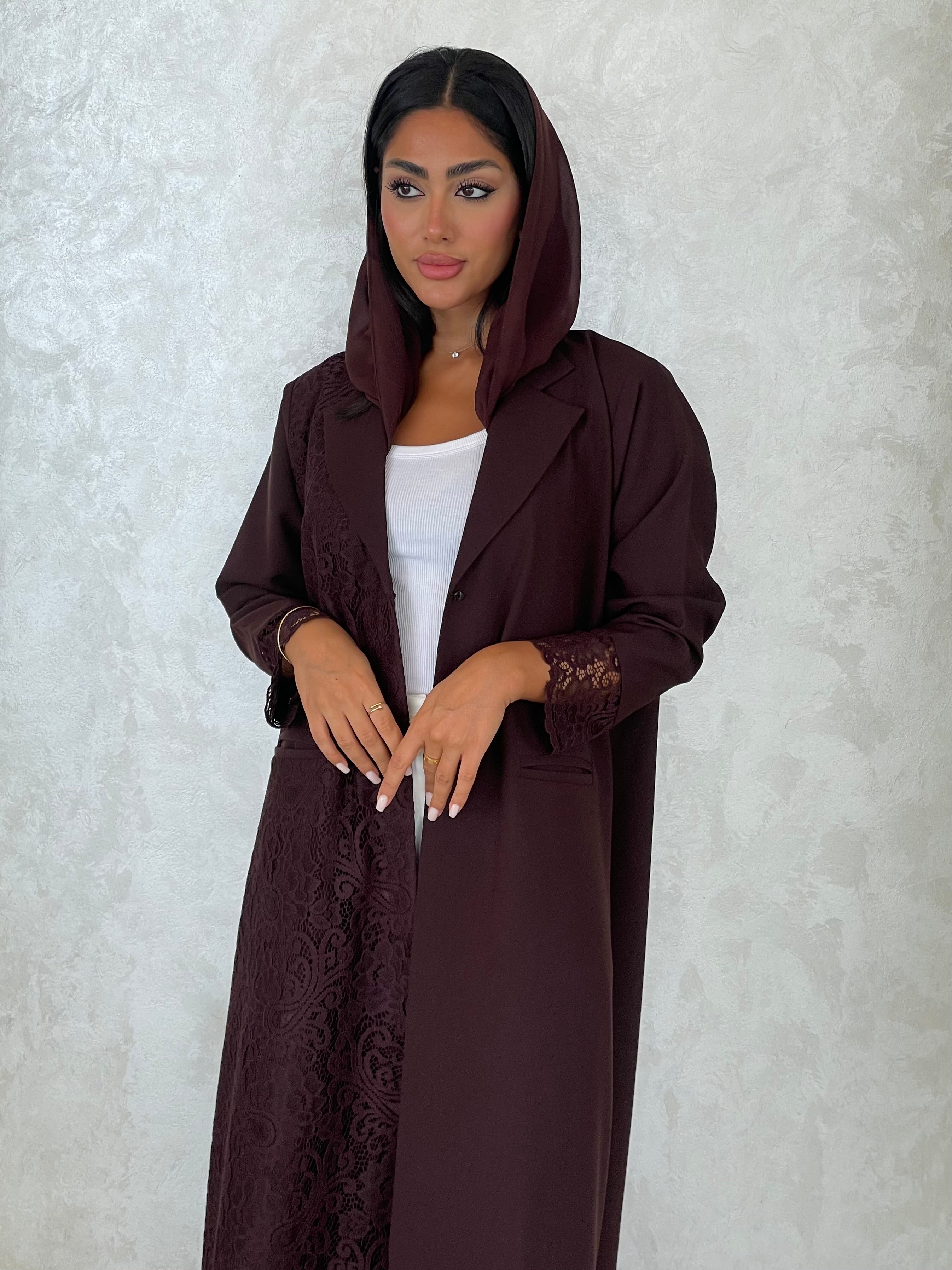 S417 - blazer style abaya with dantel
