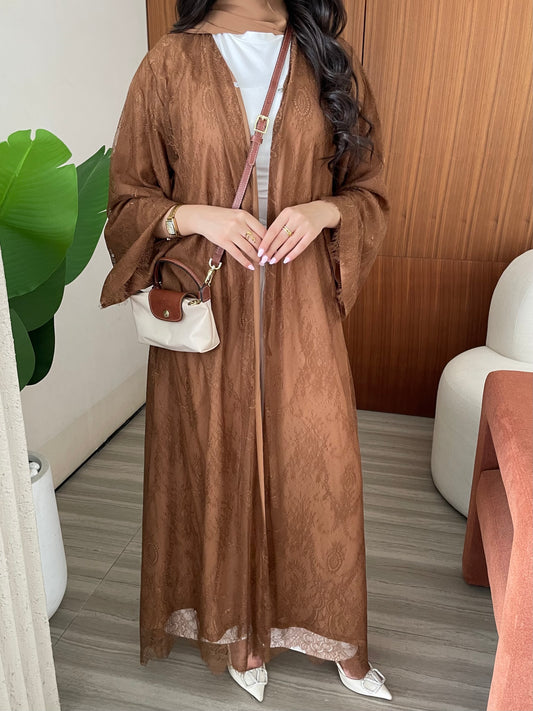 S400 - Brown dantel abaya