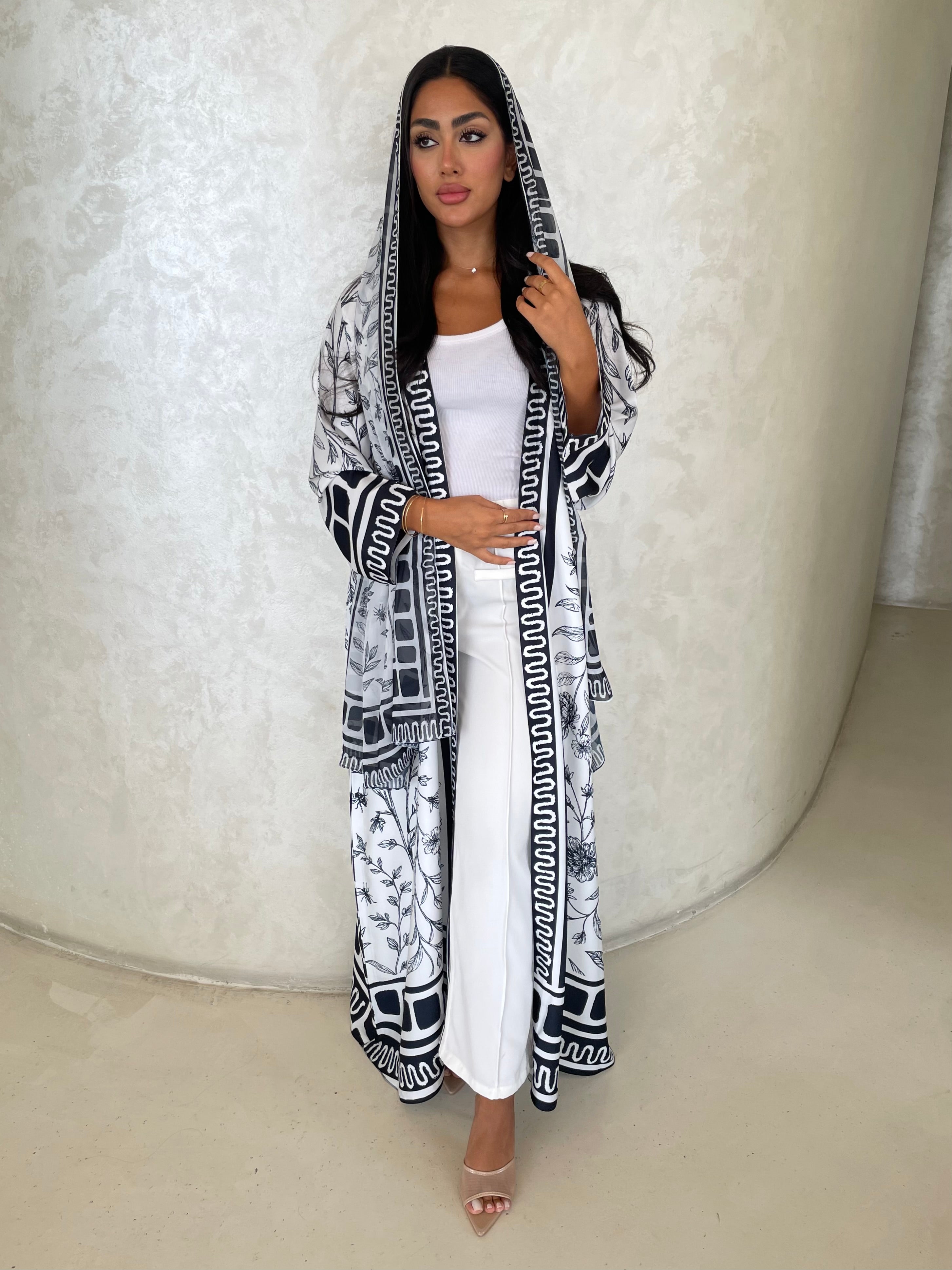 S419 - white printed kaloosh abaya