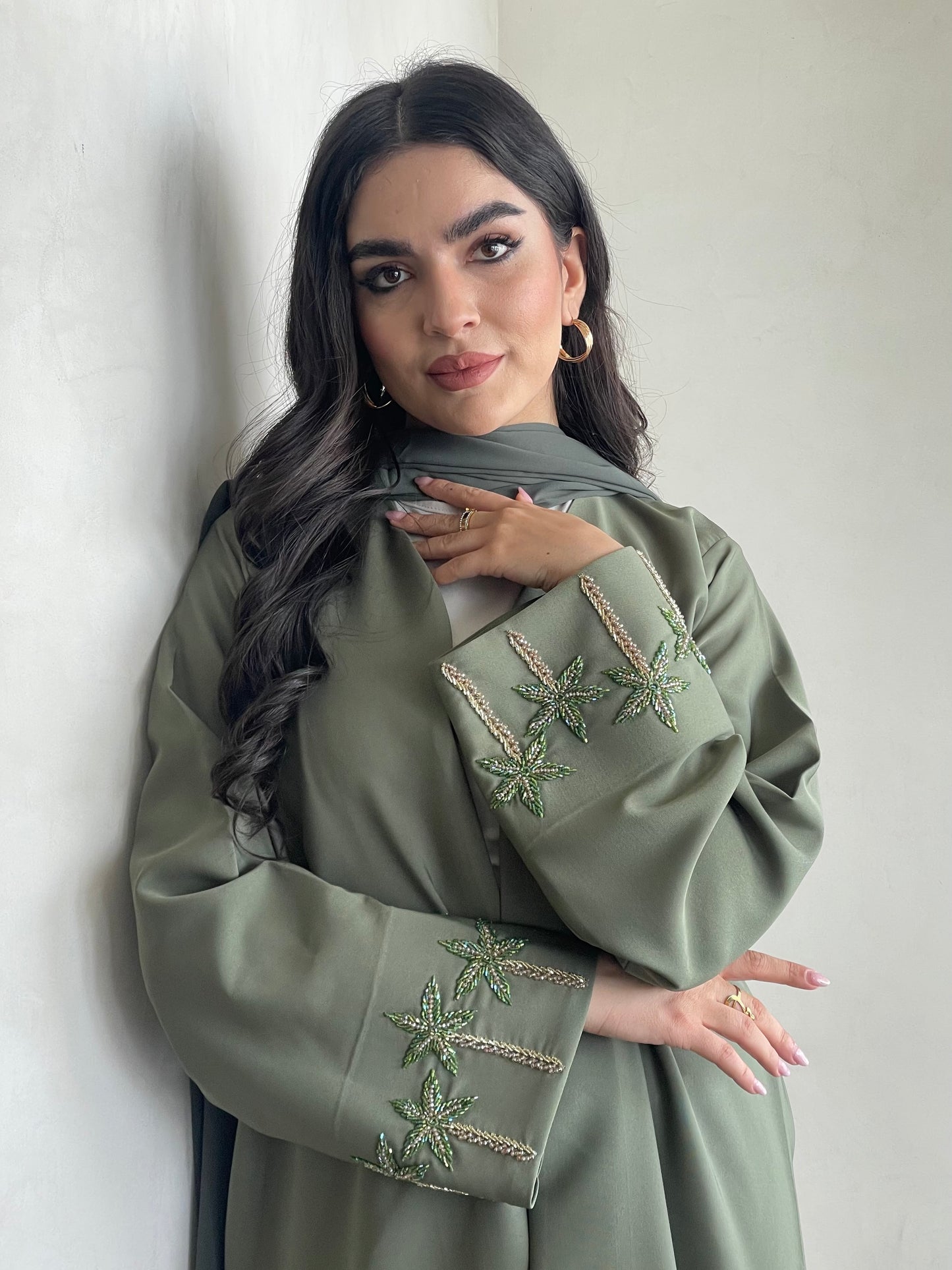 S374 - Olive crepe abaya