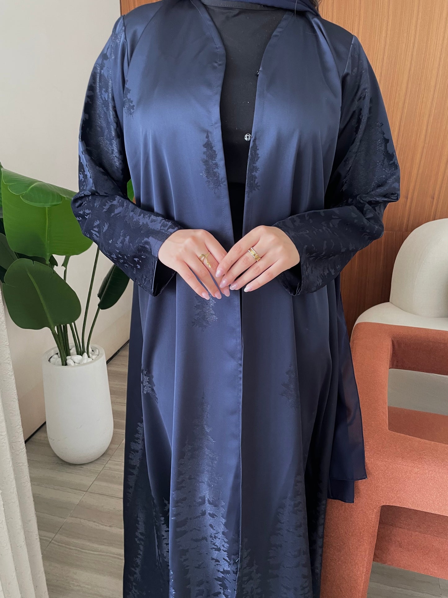 S383 - Navy blue straight cut abaya