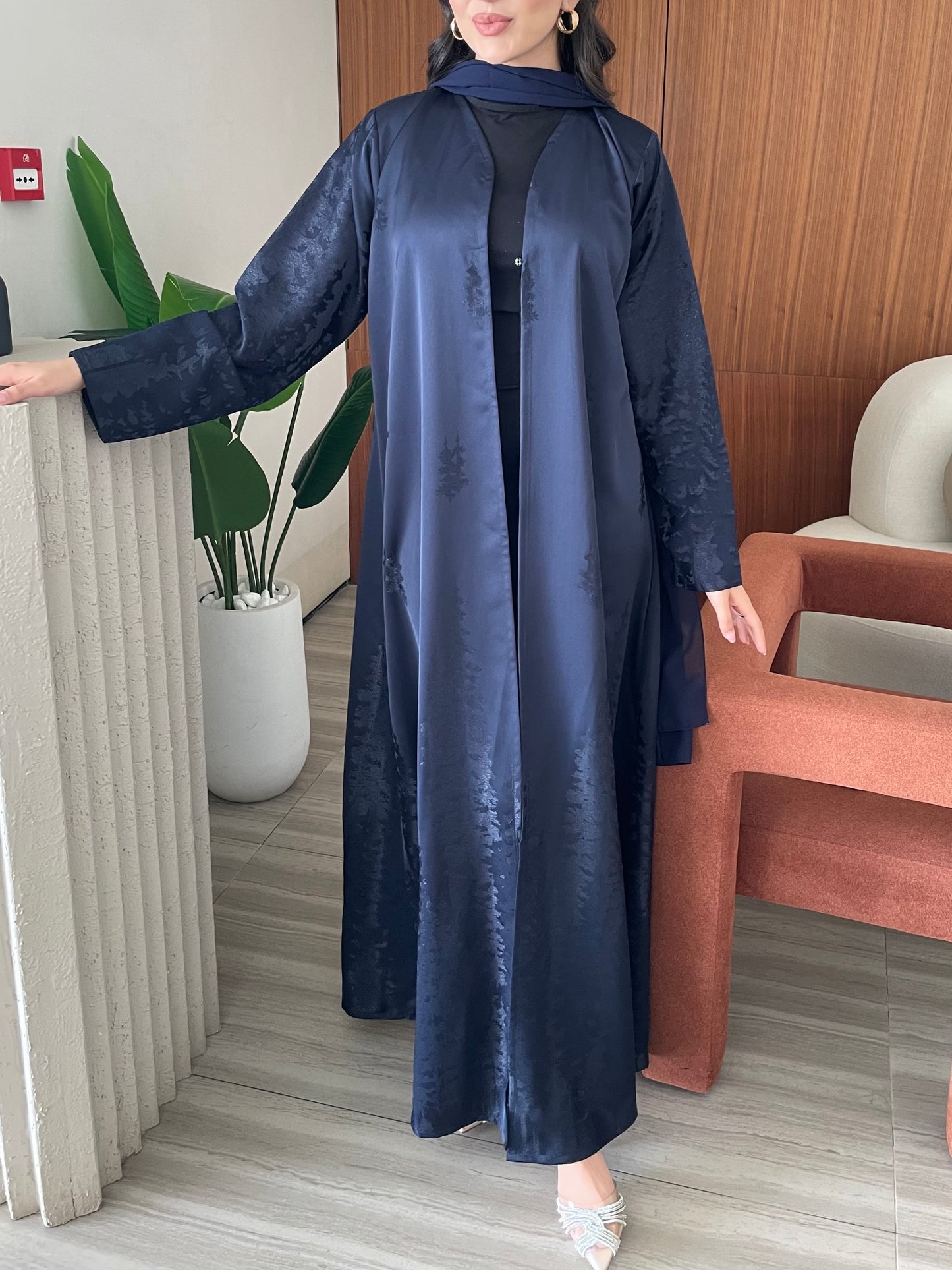 S383 - Navy blue straight cut abaya