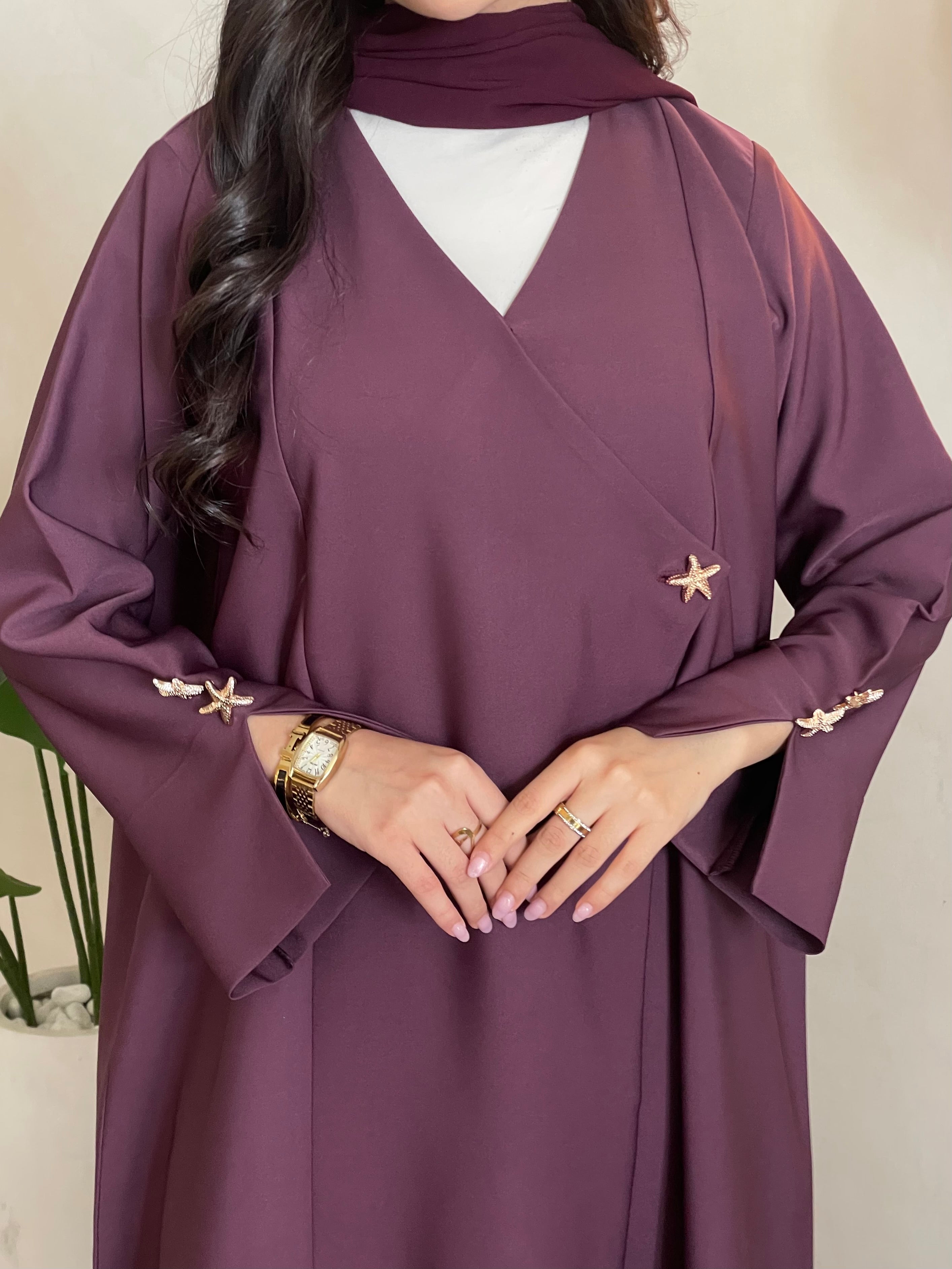 S372 - purple straight cut crepe abaya