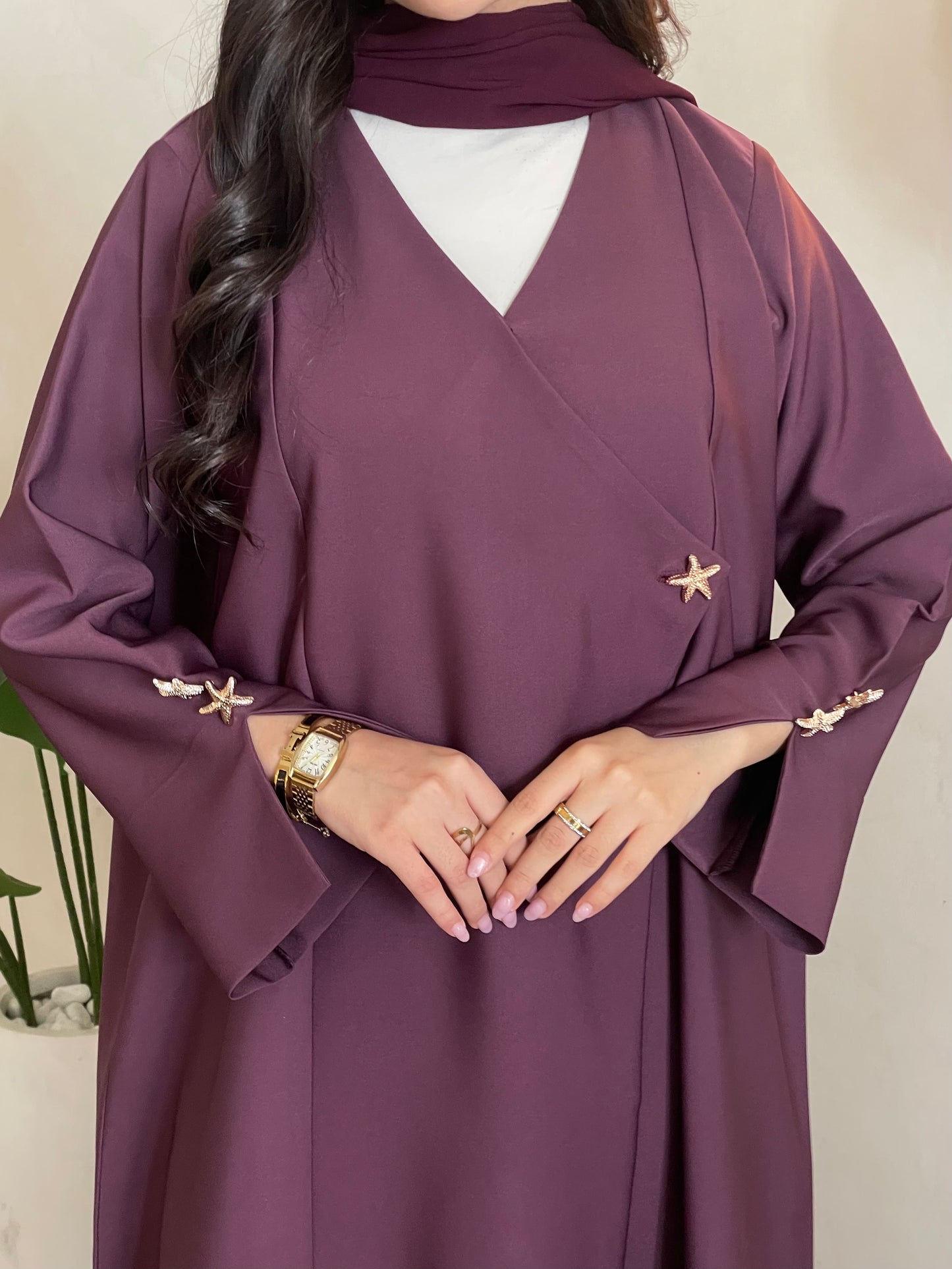 S372 - purple straight cut crepe abaya