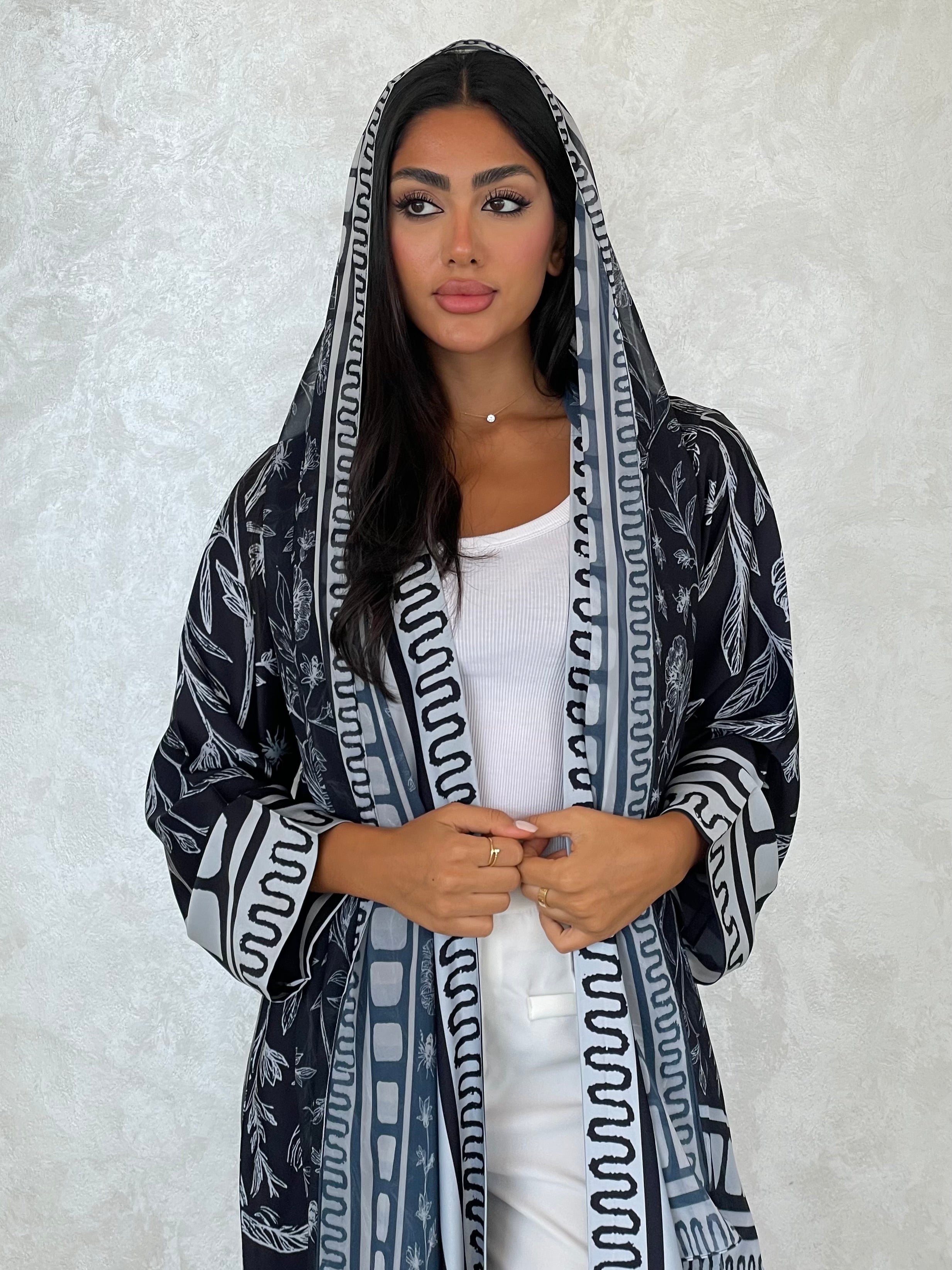 S420 - black printed kaloosh abaya