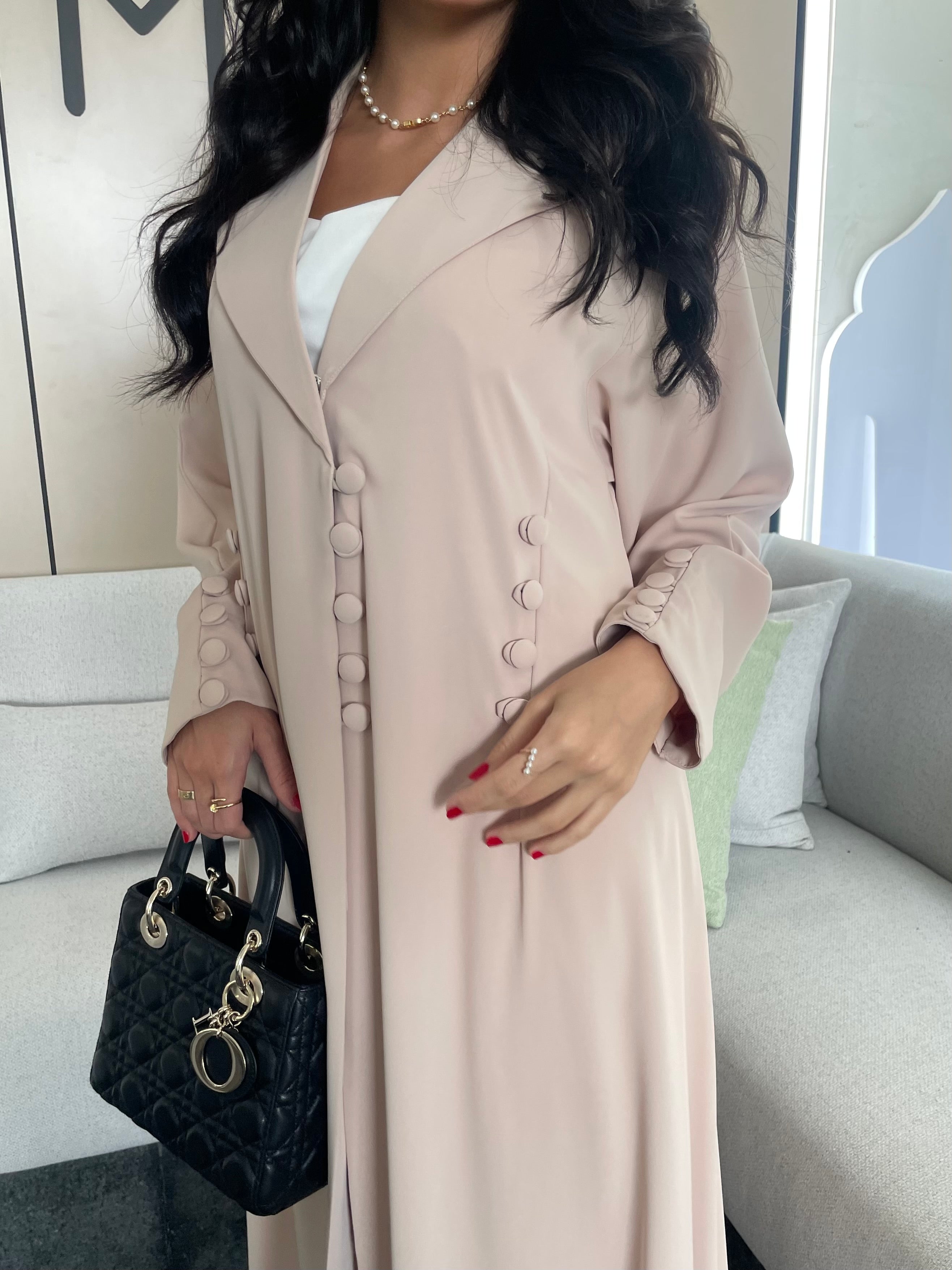 S242 - Formal beige abaya in nada fabric