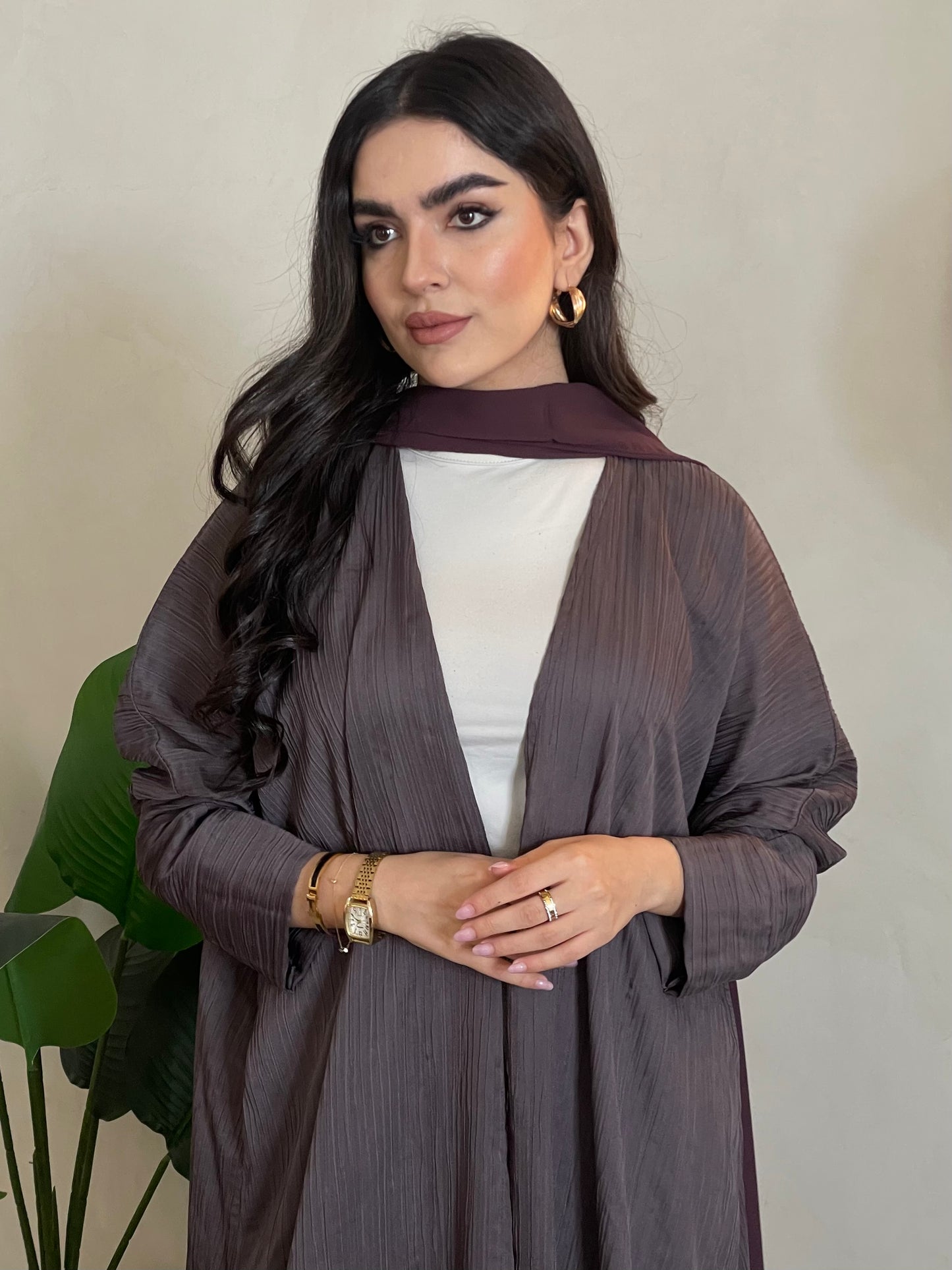 S385 -Purple crepe bisht abaya