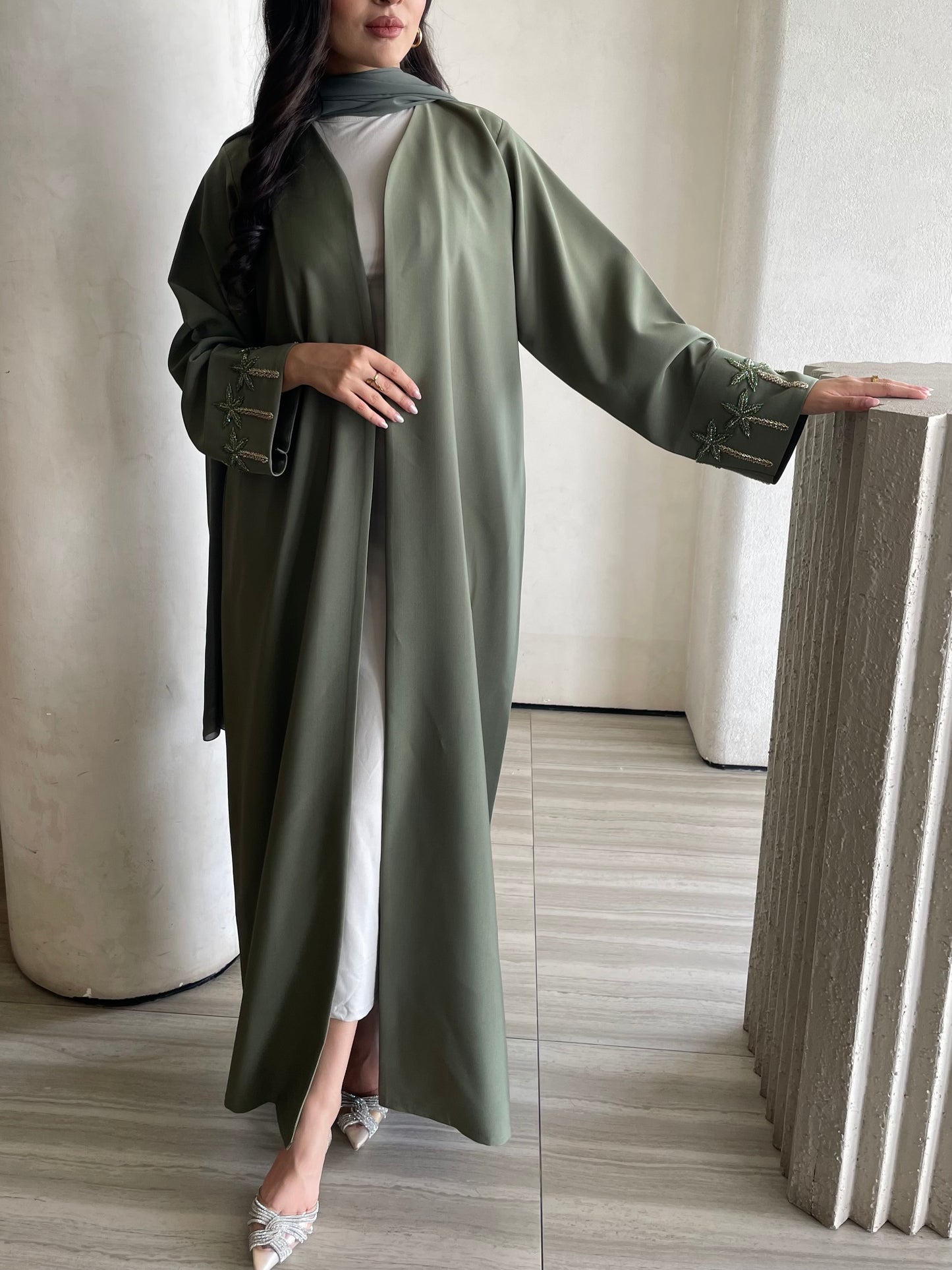 S374 - Olive crepe abaya