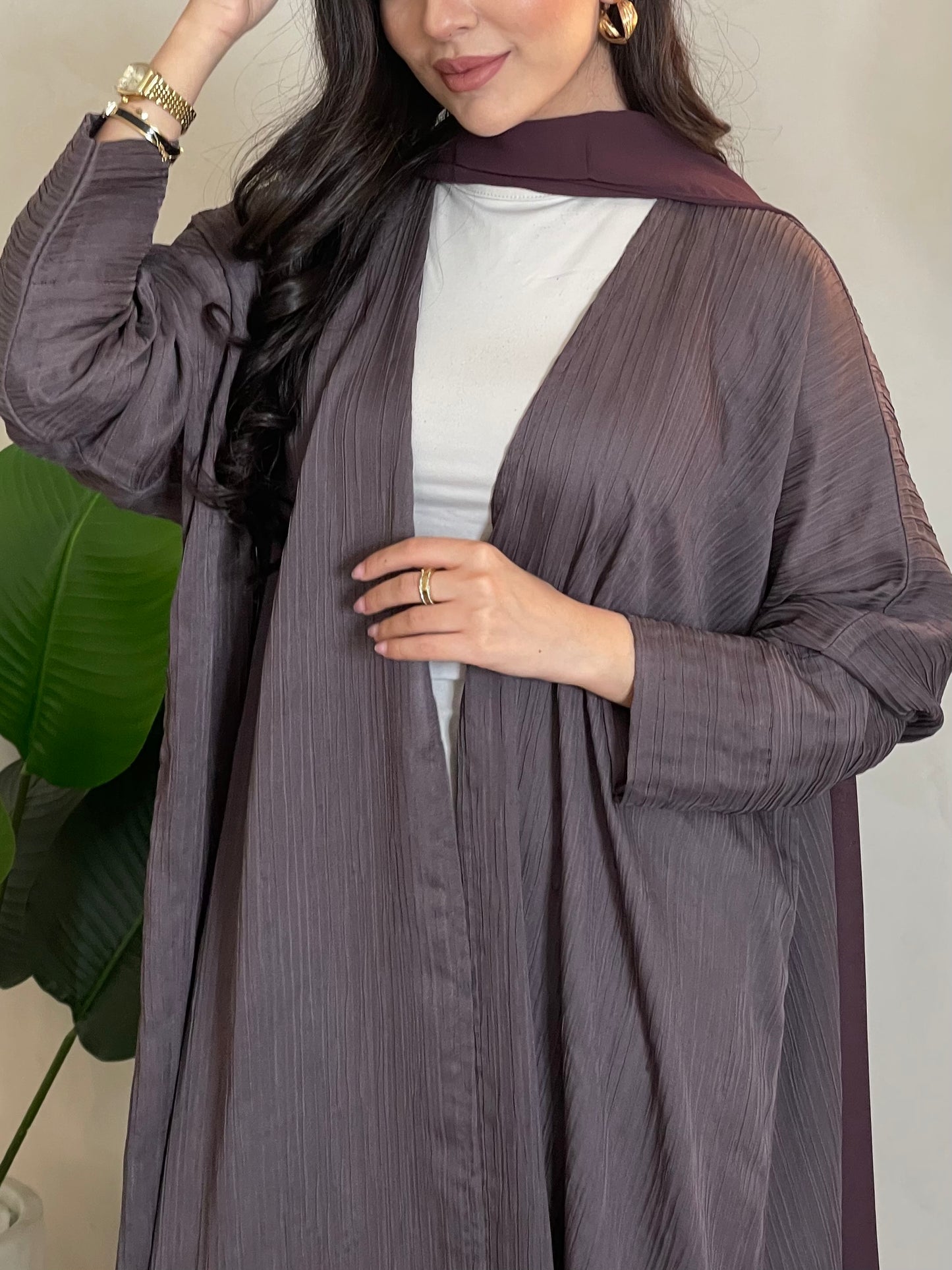 S385 -Purple crepe bisht abaya