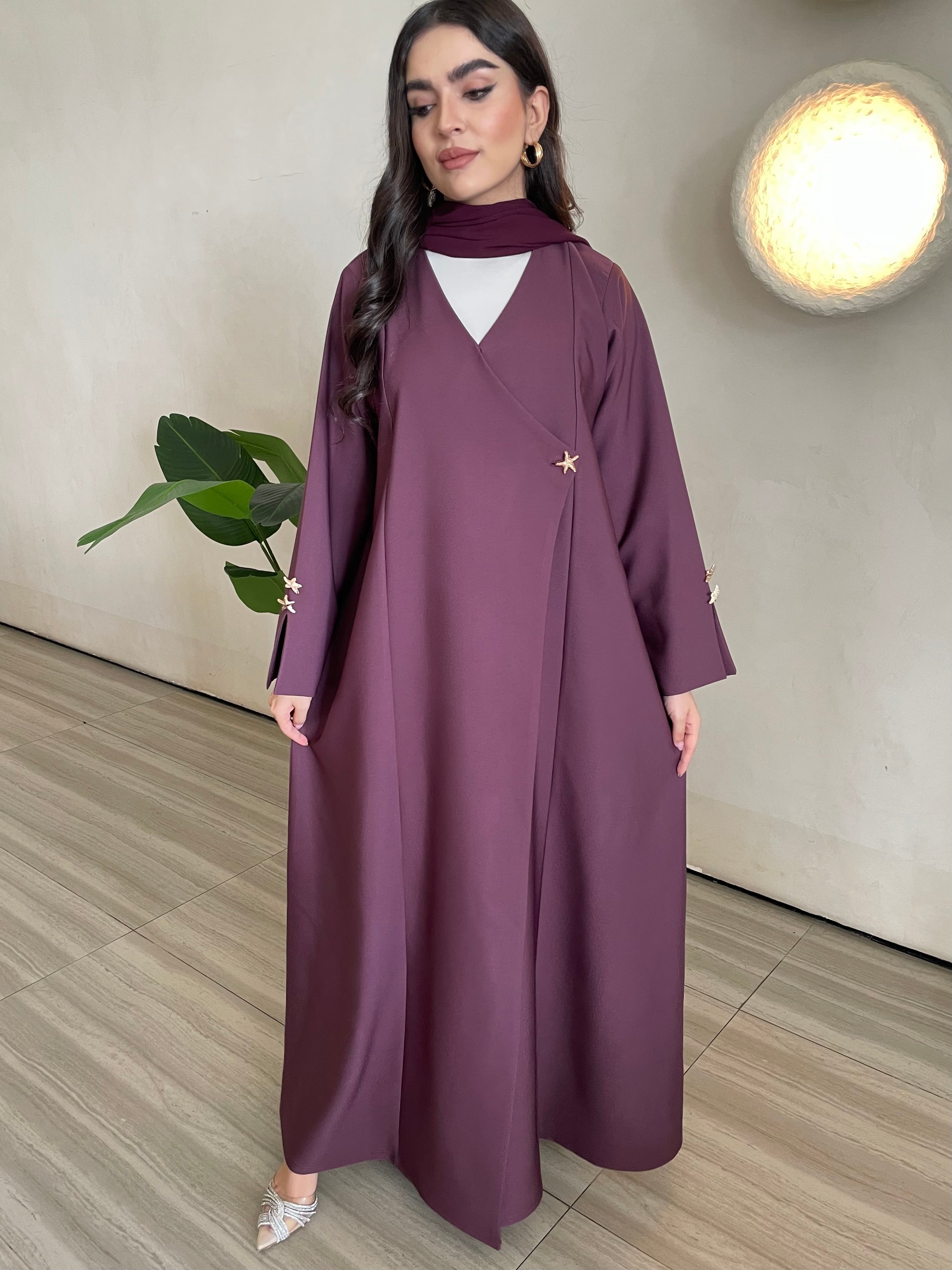 S372 - purple straight cut crepe abaya