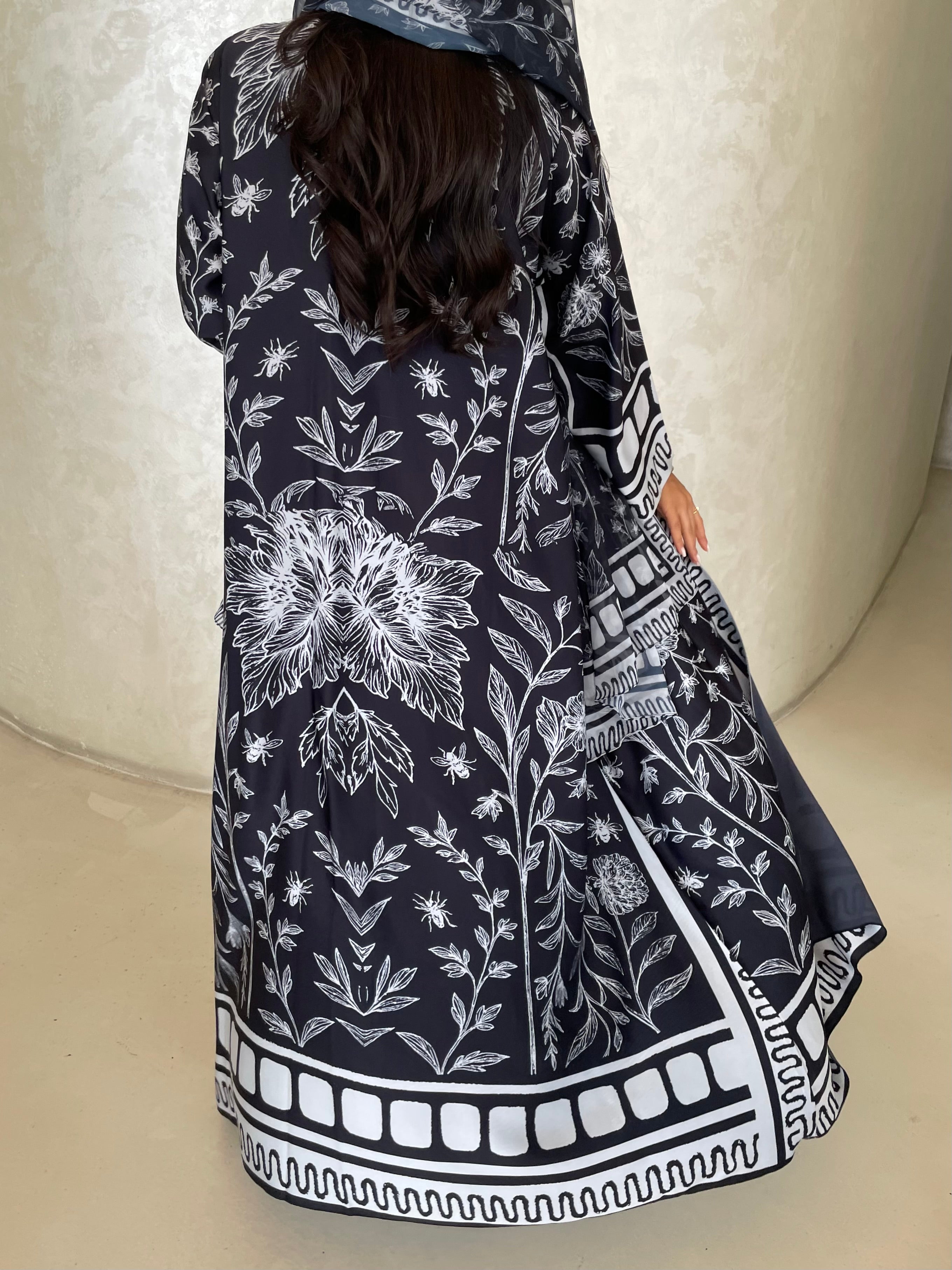 S420 - black printed kaloosh abaya