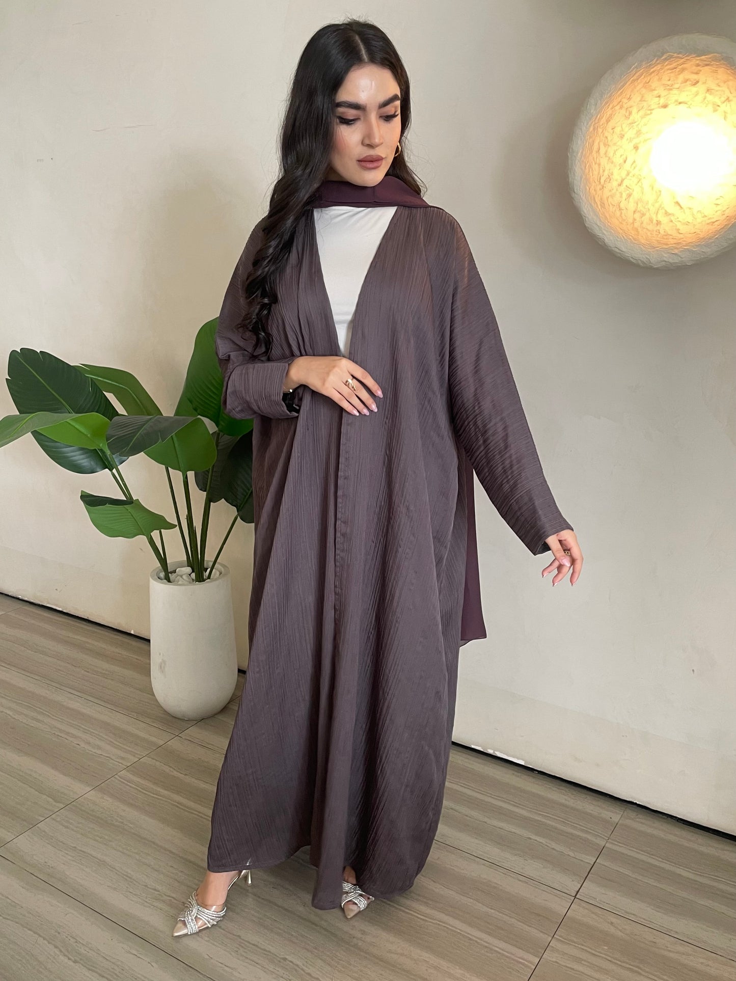 S385 -Purple crepe bisht abaya