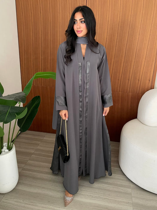S410 - Grey abaya with butterfly print