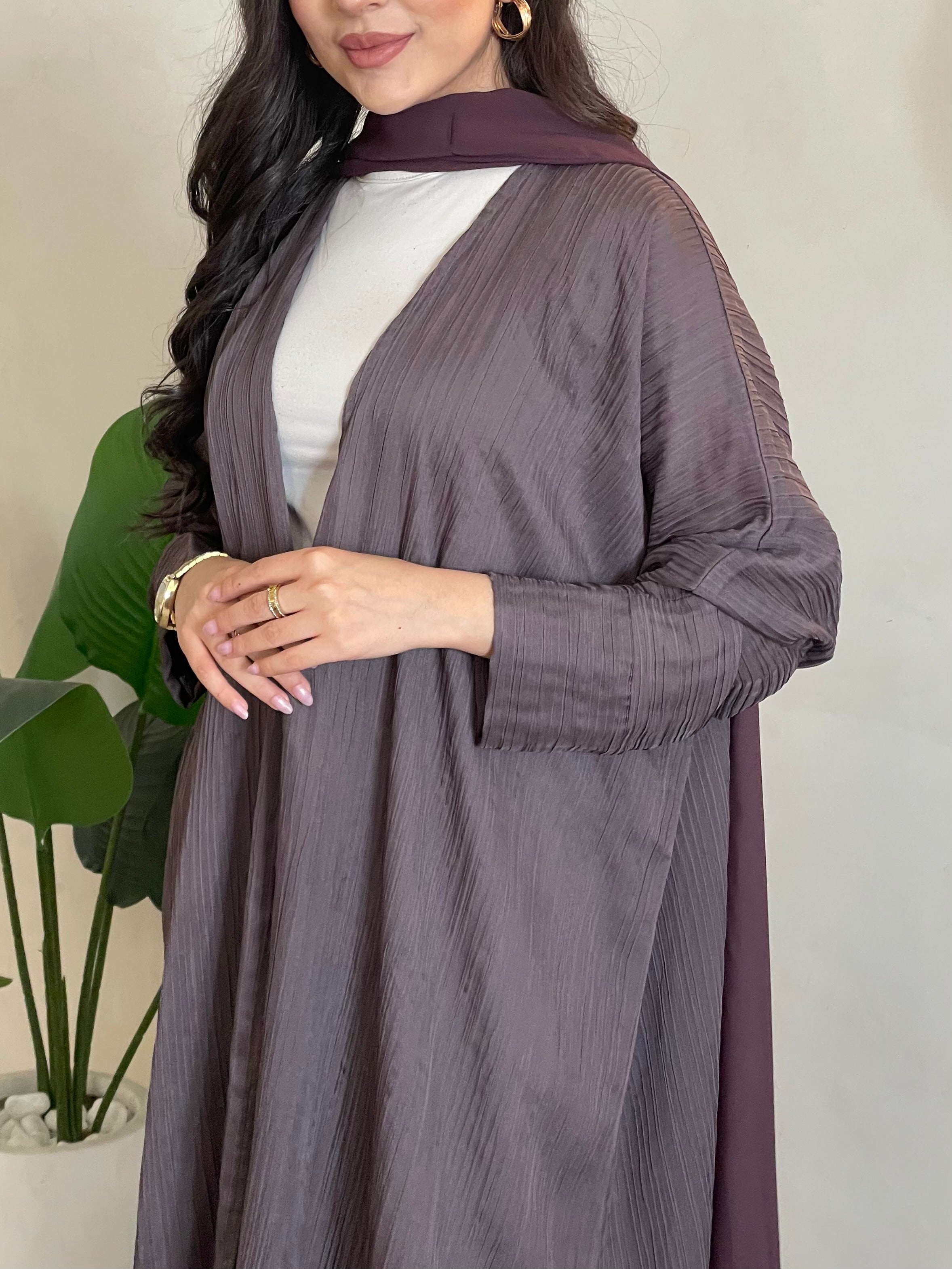 S385 -Purple crepe bisht abaya