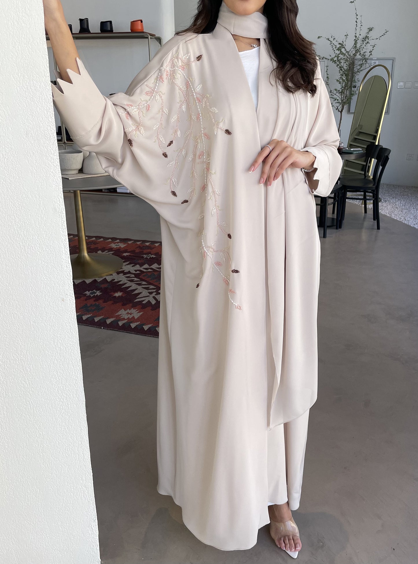 S112 - cream white bisht with crystals