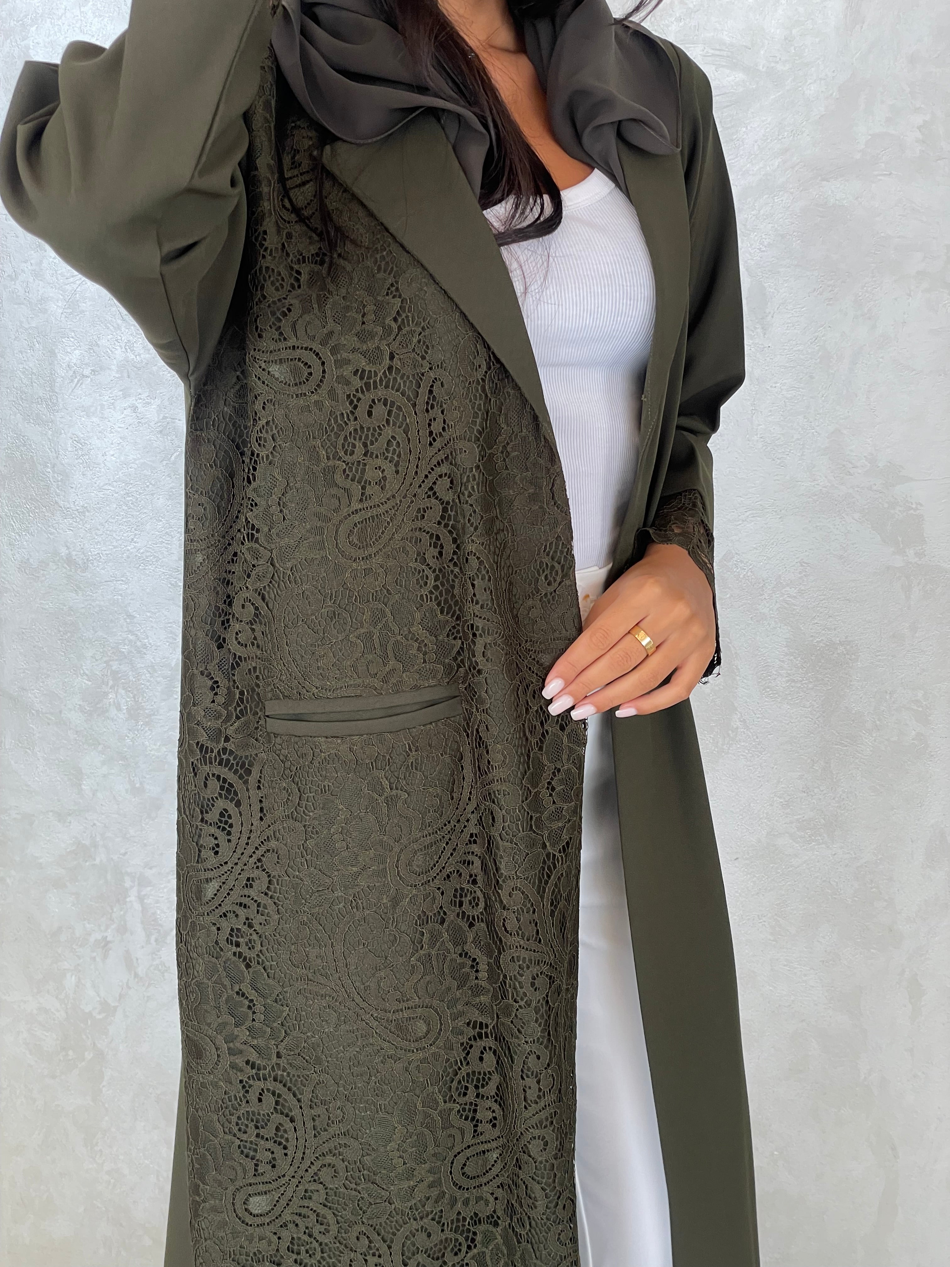 S416 - blazer style abaya with dantel