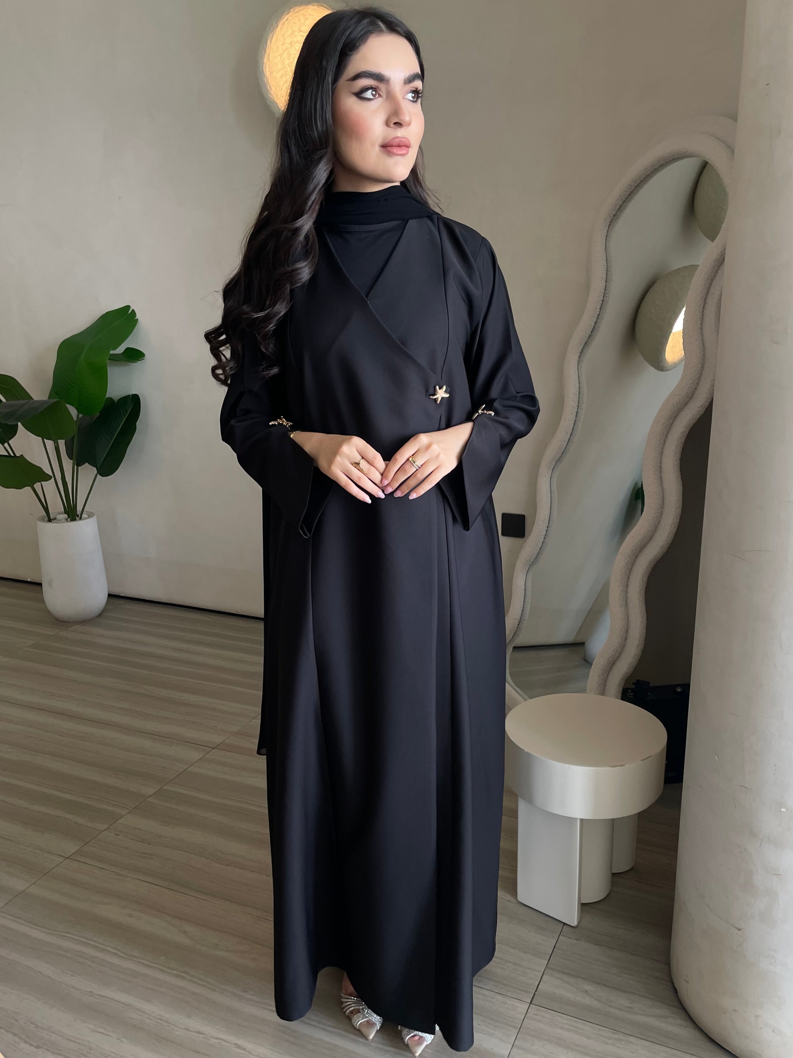 S371 - Black straight cut crepe abaya