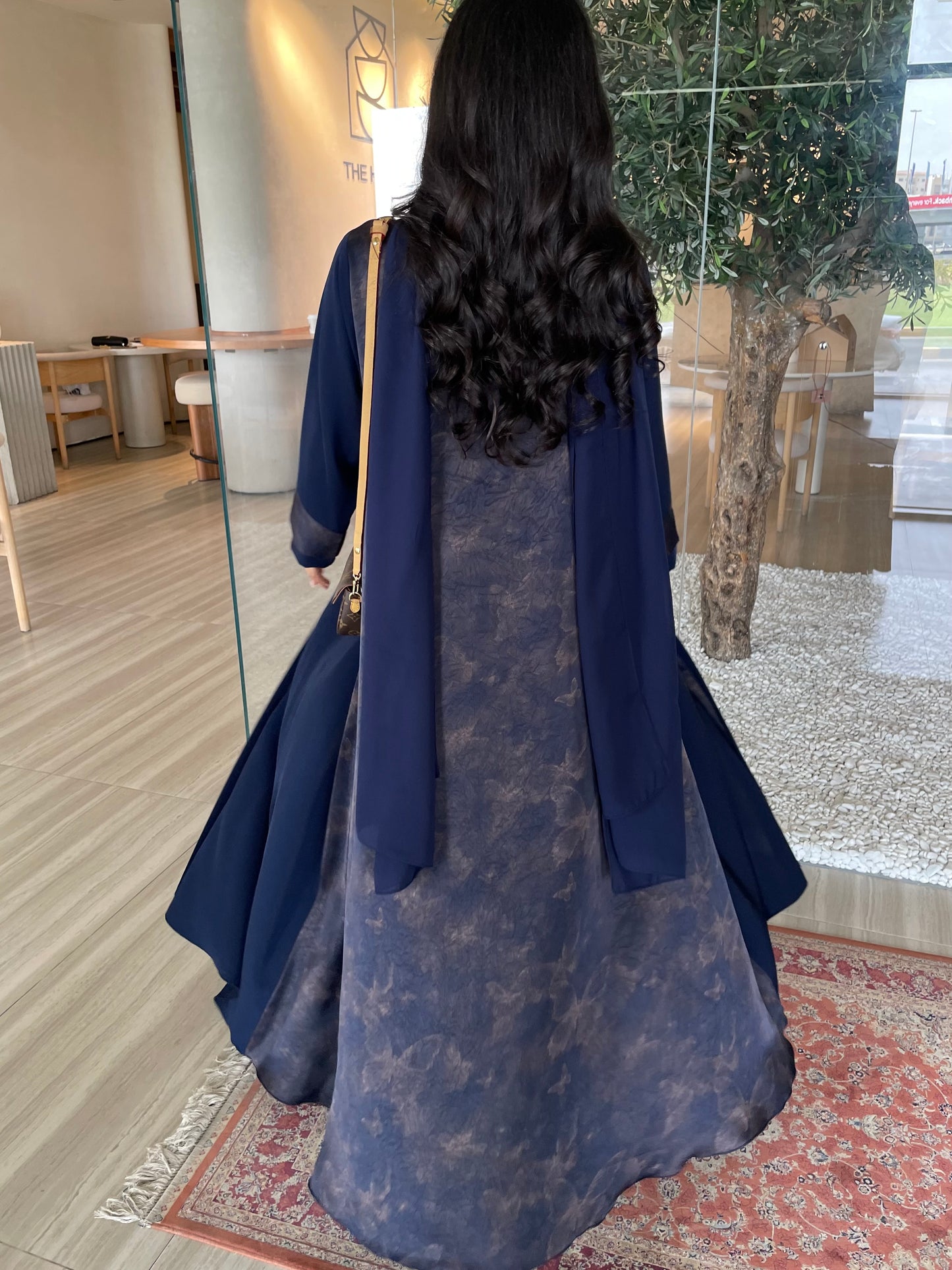 S411 - Navy A shape abaya with butterfly print