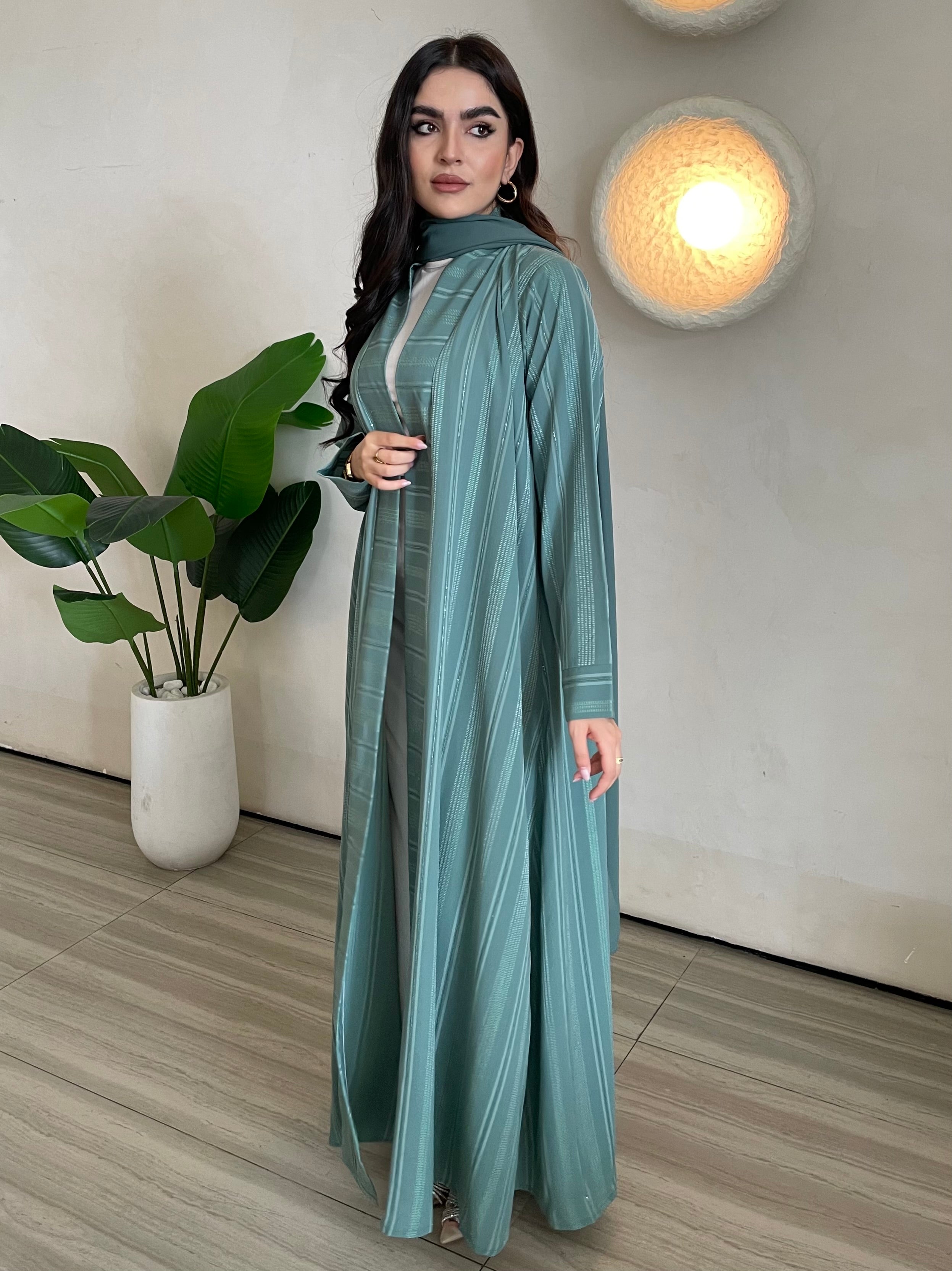 S380 - Green linen summer abaya