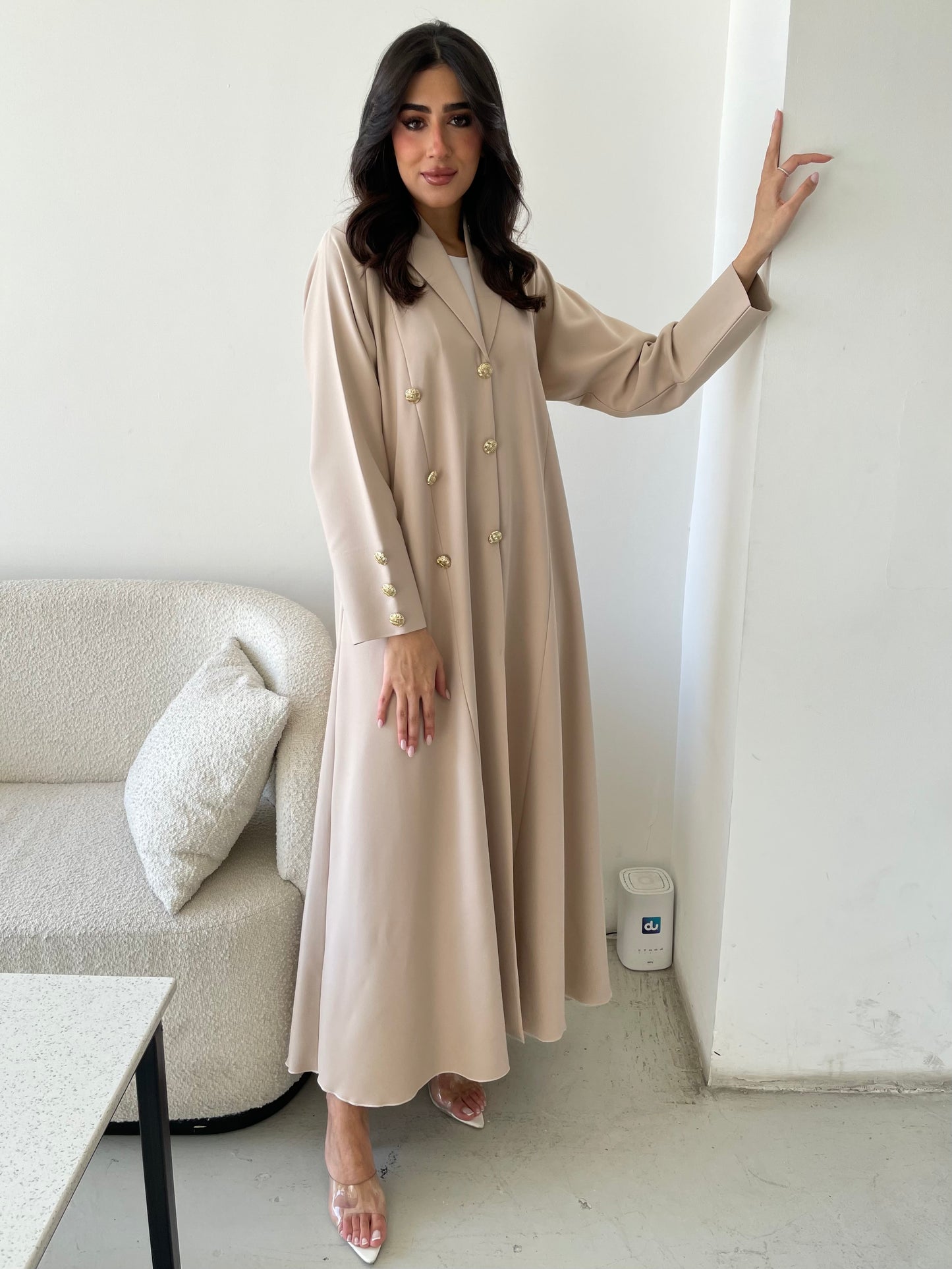S134 - Formal beige abaya in light crepe