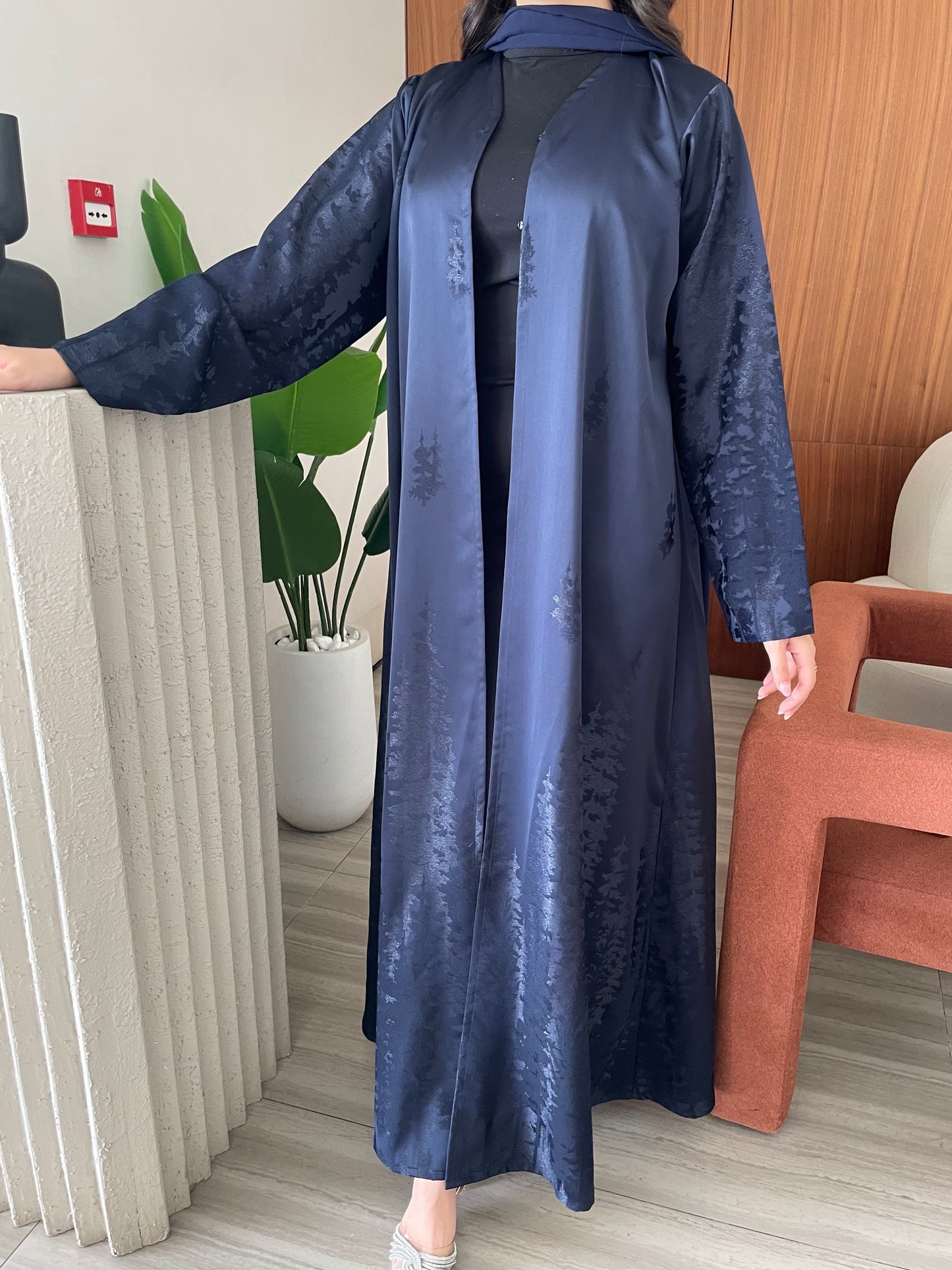S383 - Navy blue straight cut abaya