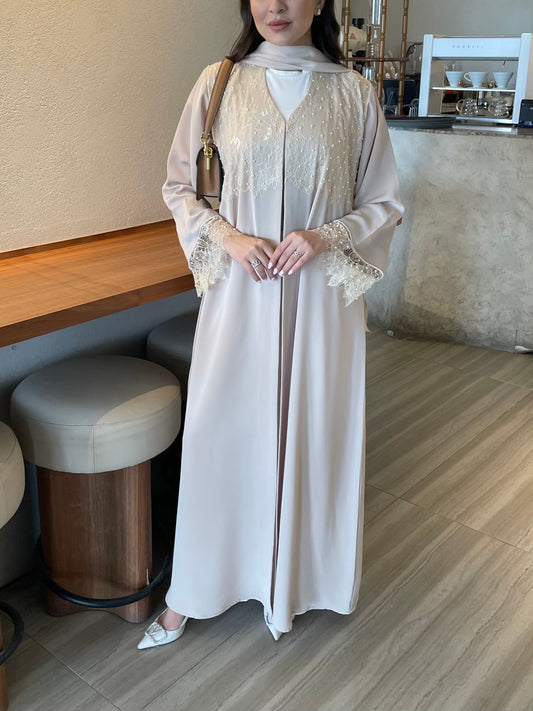 S391 - Cream dantel abaya