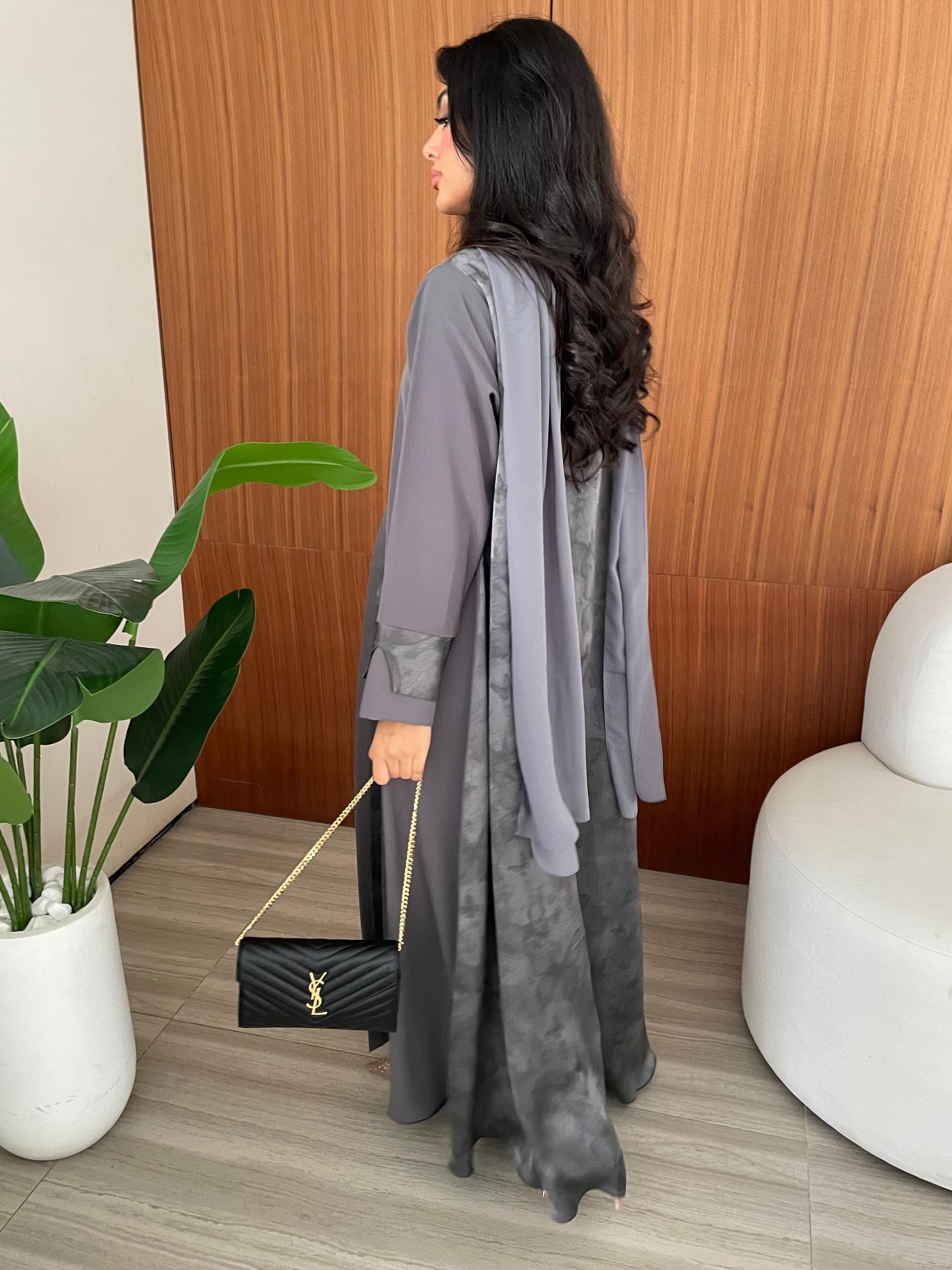 S410 - Grey abaya with butterfly print