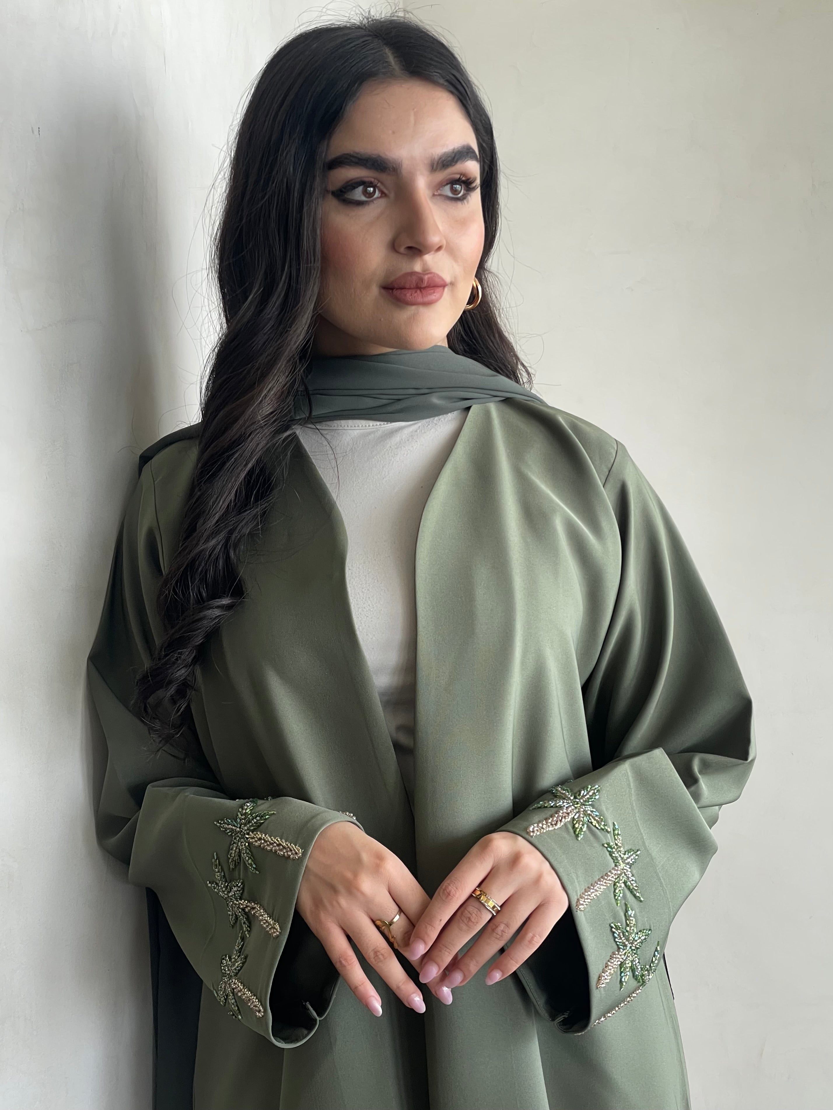 S374 - Olive crepe abaya