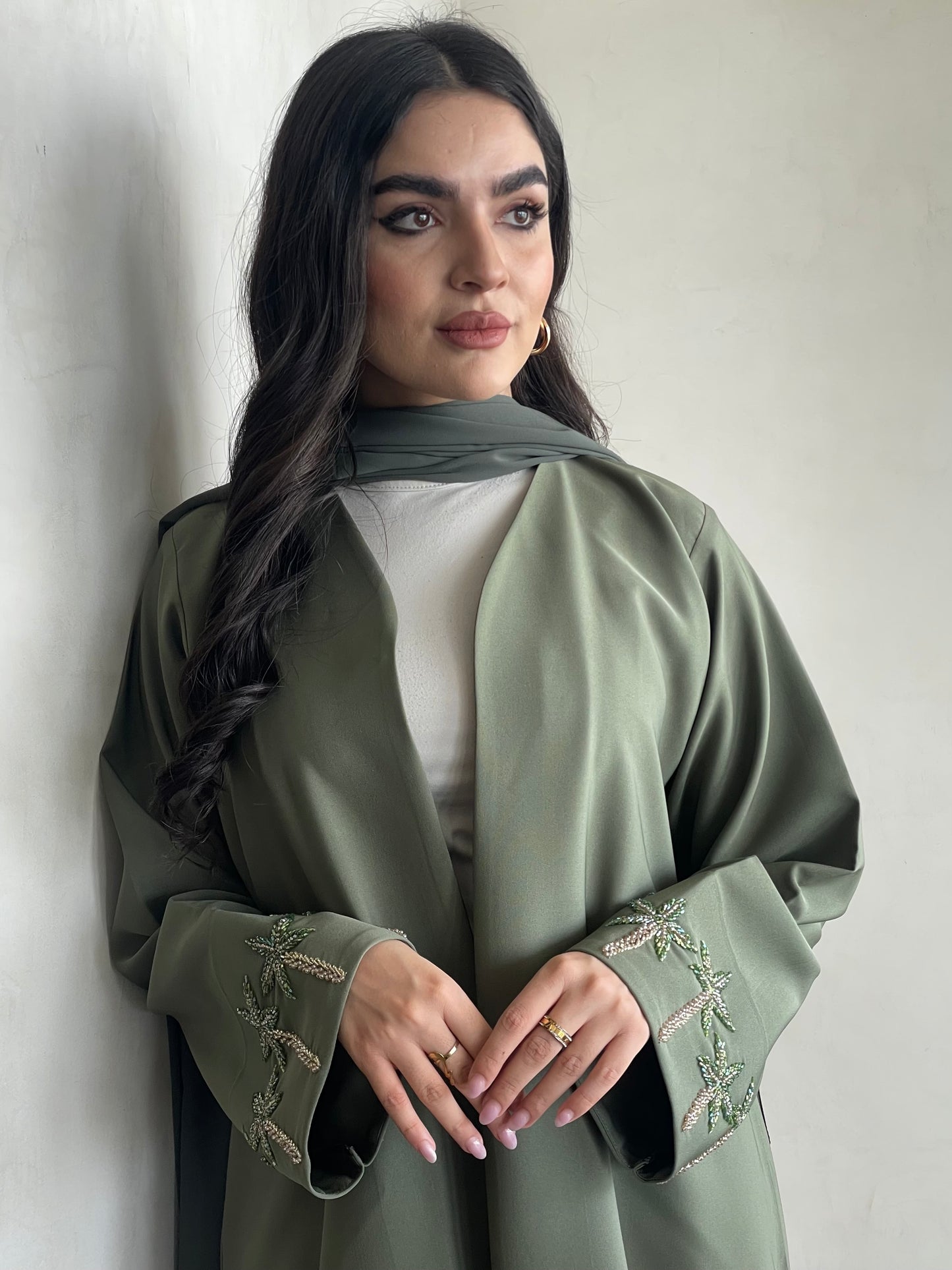 S374 - Olive crepe abaya