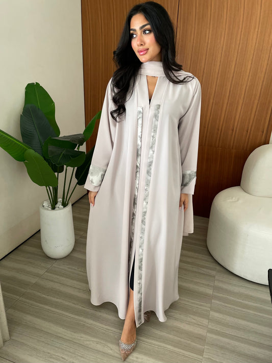 S409 - Creamy abaya with butterfly print.