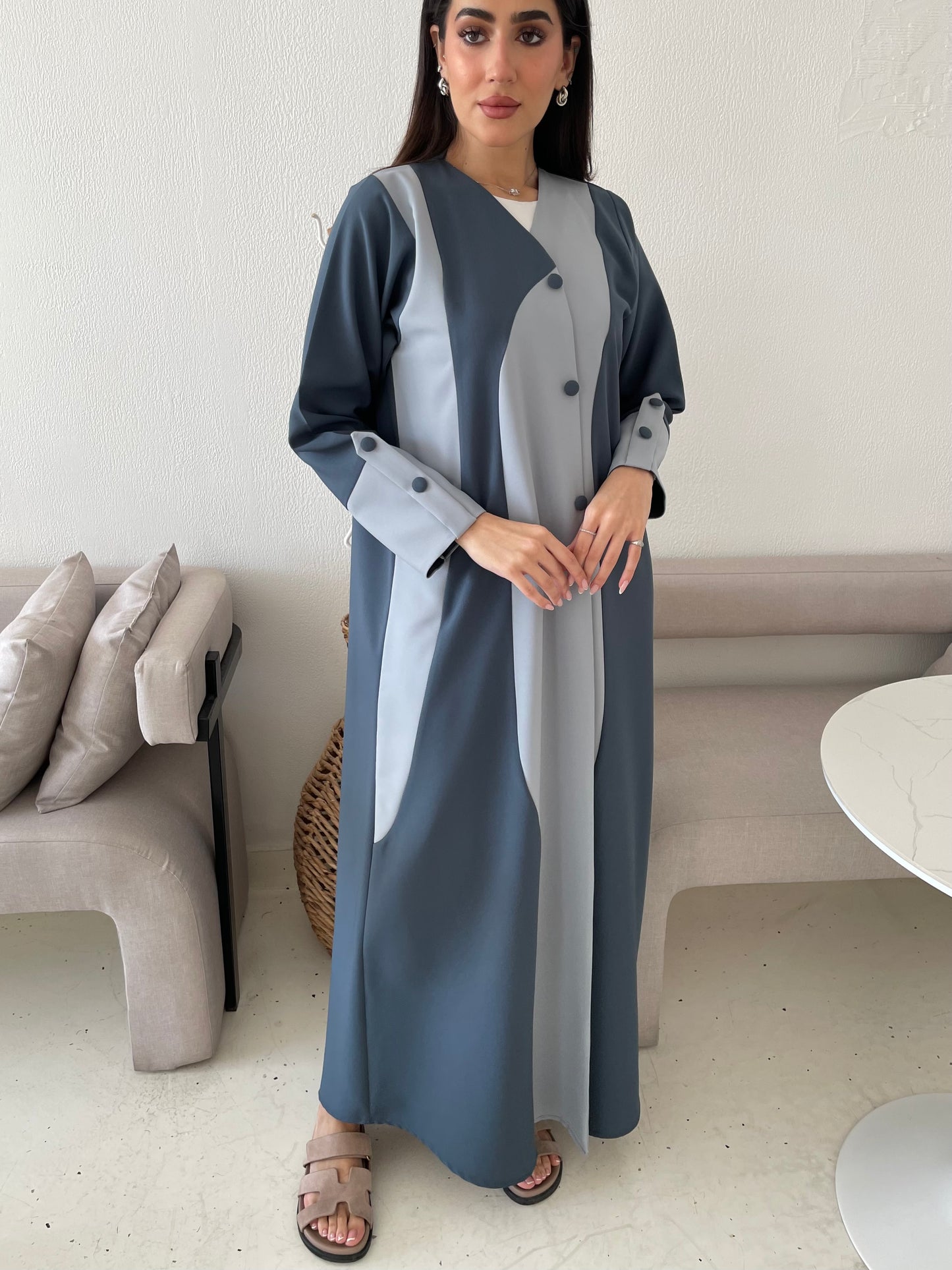 S171 - Blue waves abaya in crepe fabric