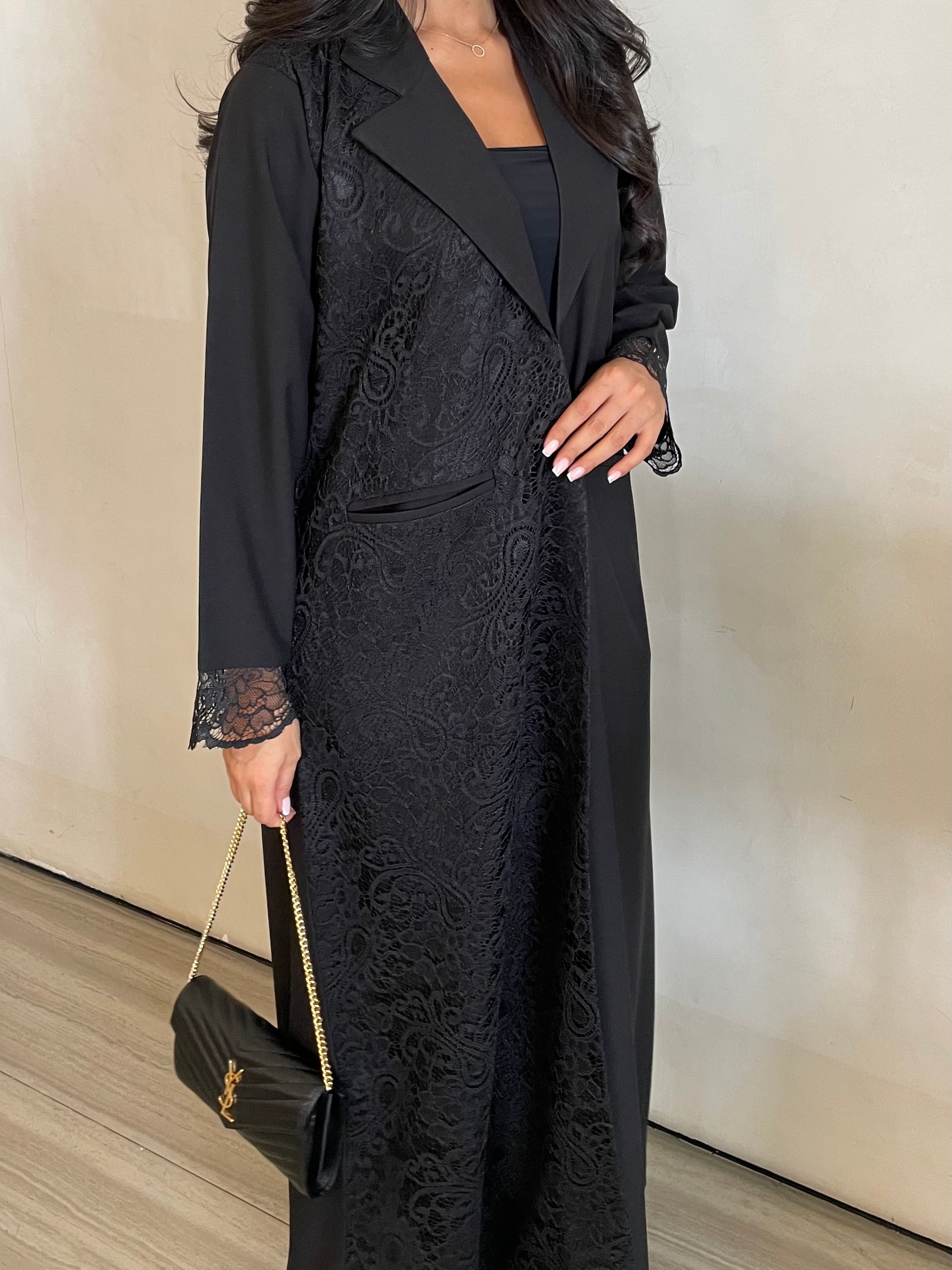 S412 - blazer style abaya with dantel