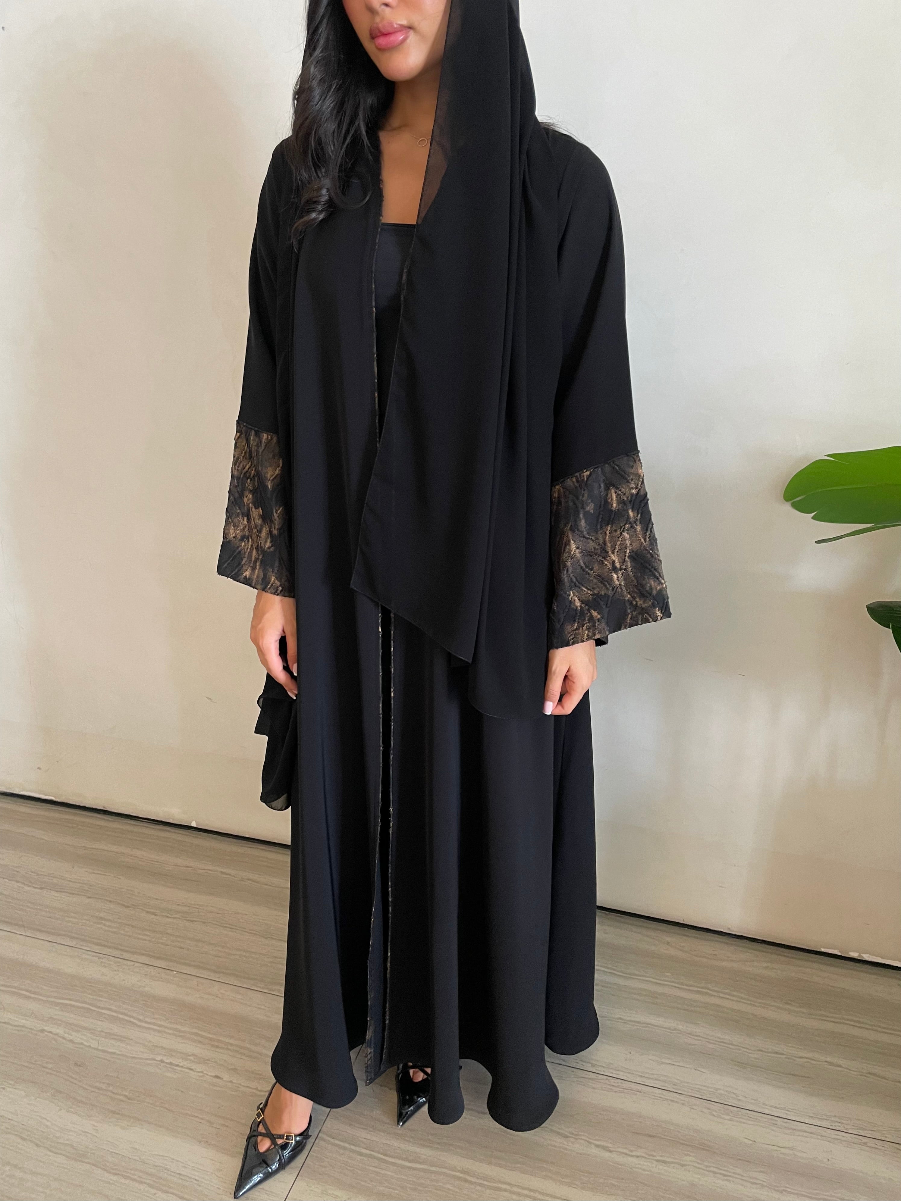 S405 - black abaya dusty fabric sleeves